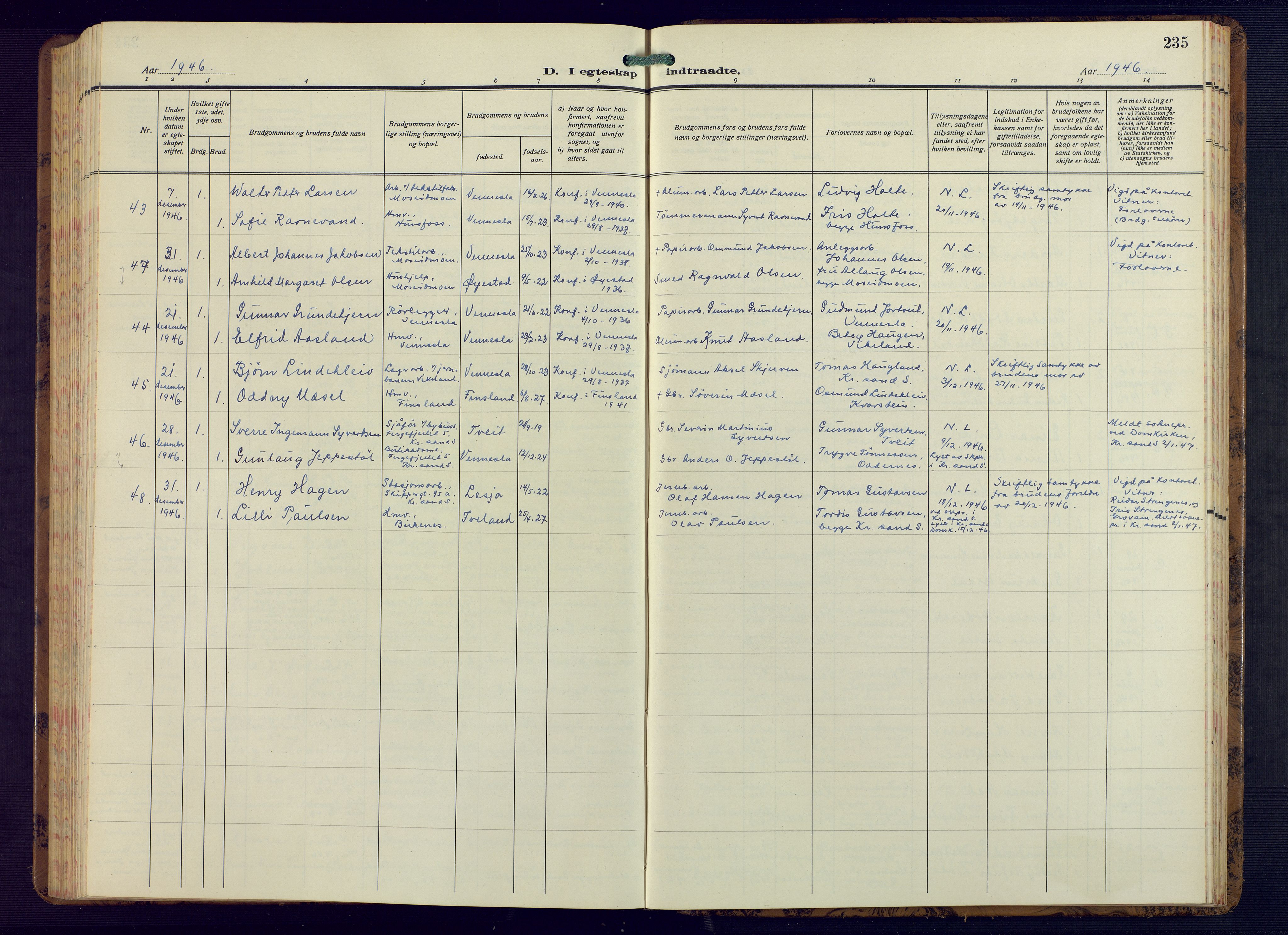 Vennesla sokneprestkontor, AV/SAK-1111-0045/Fb/Fbb/L0008: Parish register (copy) no. B 8, 1934-1947, p. 235