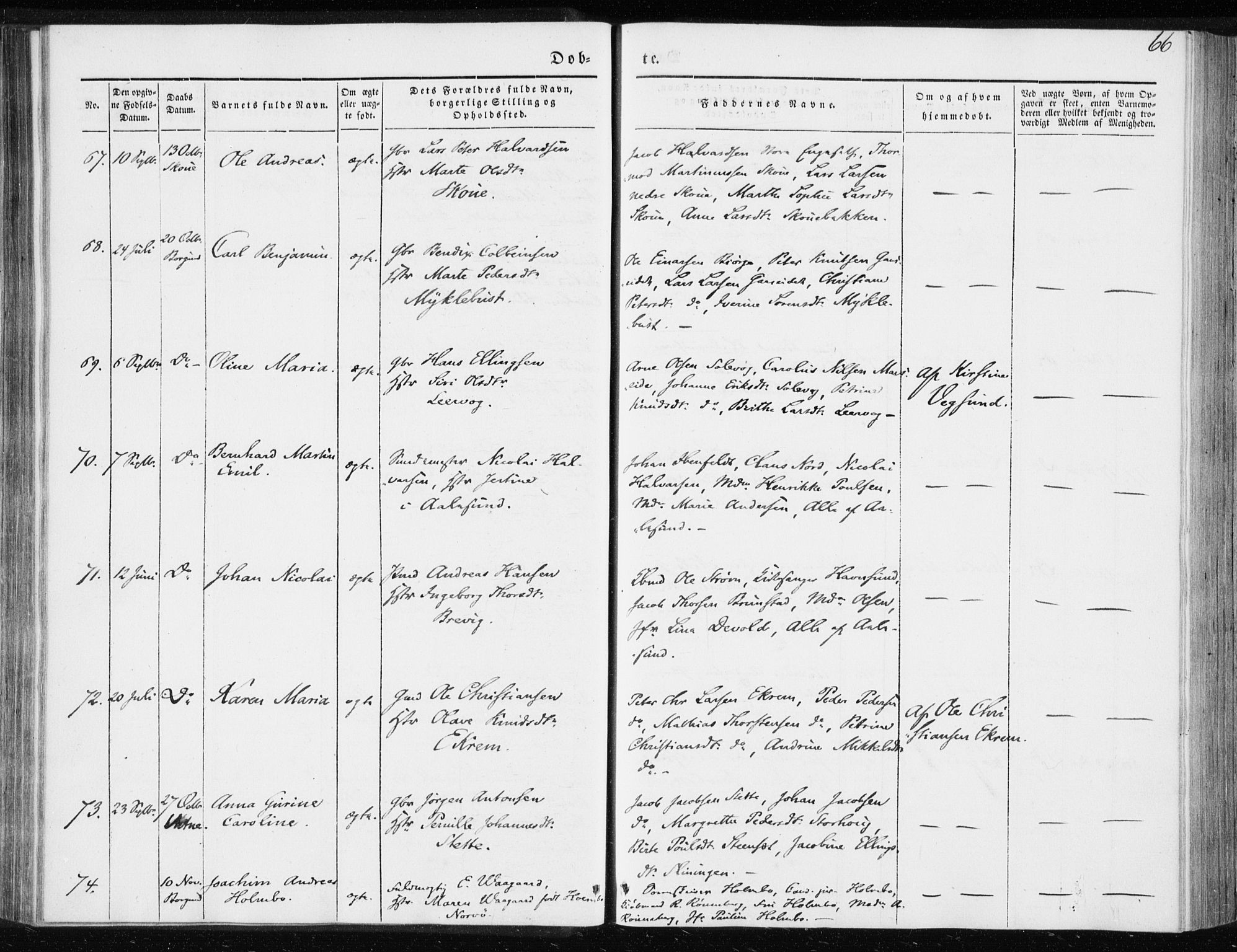 Ministerialprotokoller, klokkerbøker og fødselsregistre - Møre og Romsdal, AV/SAT-A-1454/528/L0415: Curate's parish register no. 528B03, 1843-1852, p. 66