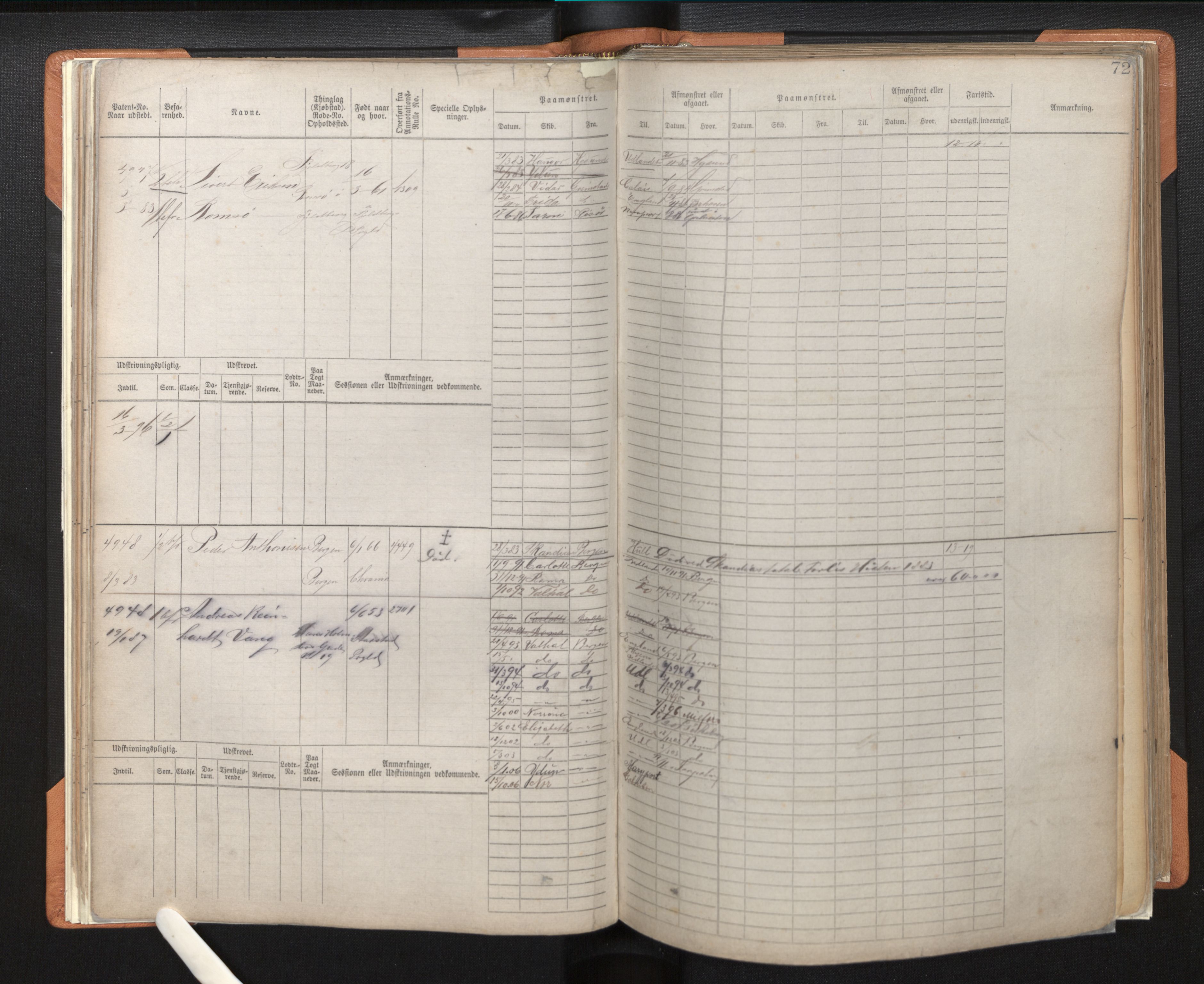 Innrulleringssjefen i Bergen, AV/SAB-A-100050/F/Fc/L0008: Sjøfartshovedrulle, nr. 4805 - 5390, 1882-1889, p. 72