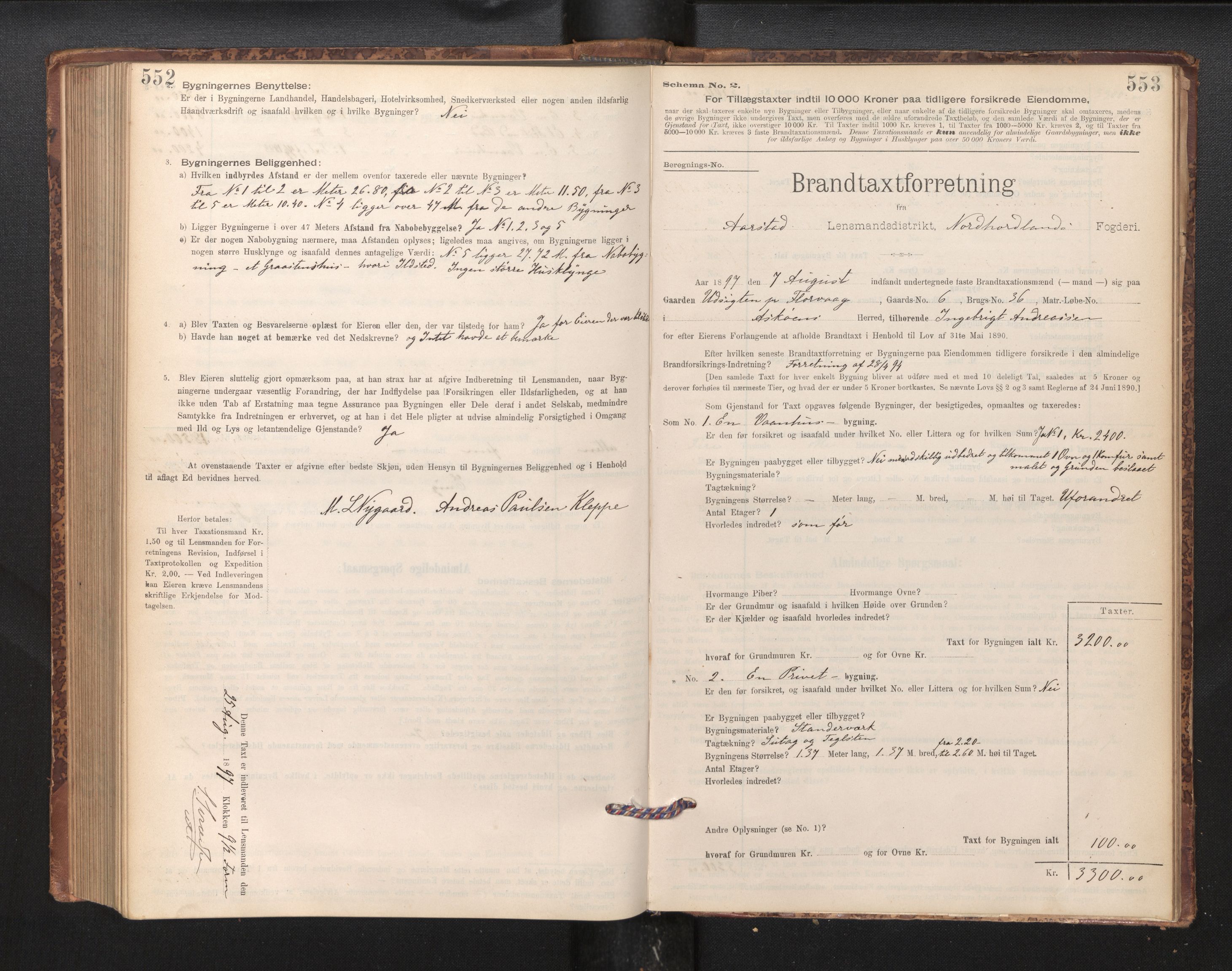 Lensmannen i Årstad, AV/SAB-A-36201/0012/L0011: Branntakstprotokoll,skjematakst, 1895-1901, p. 552-553
