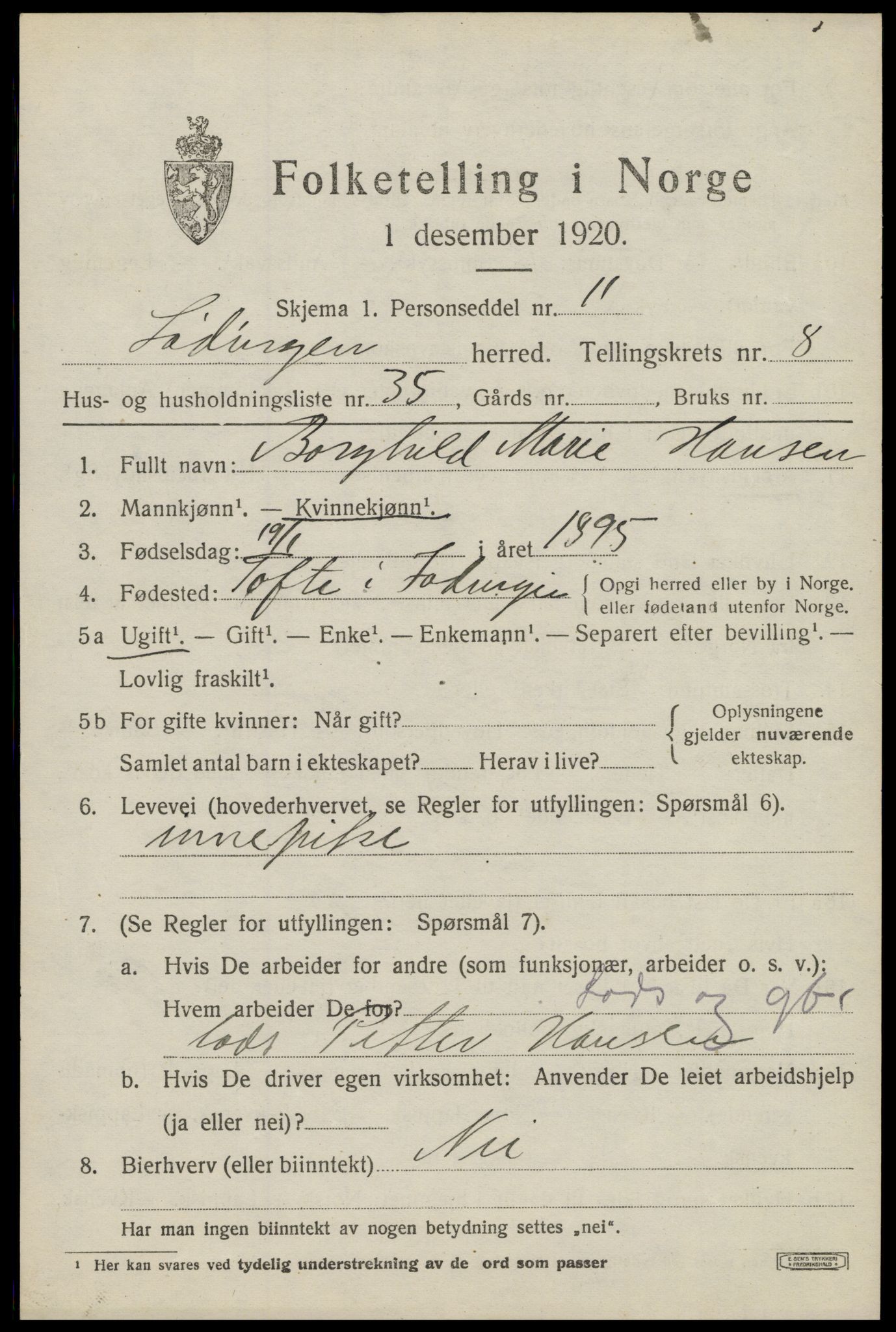 SAT, 1920 census for Lødingen, 1920, p. 5677