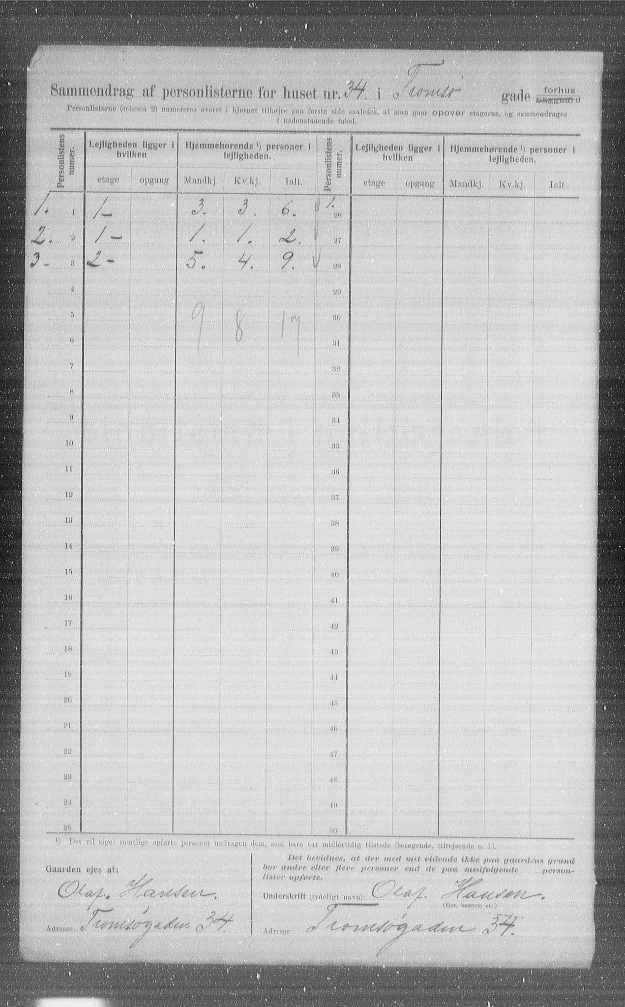 OBA, Municipal Census 1907 for Kristiania, 1907, p. 58989