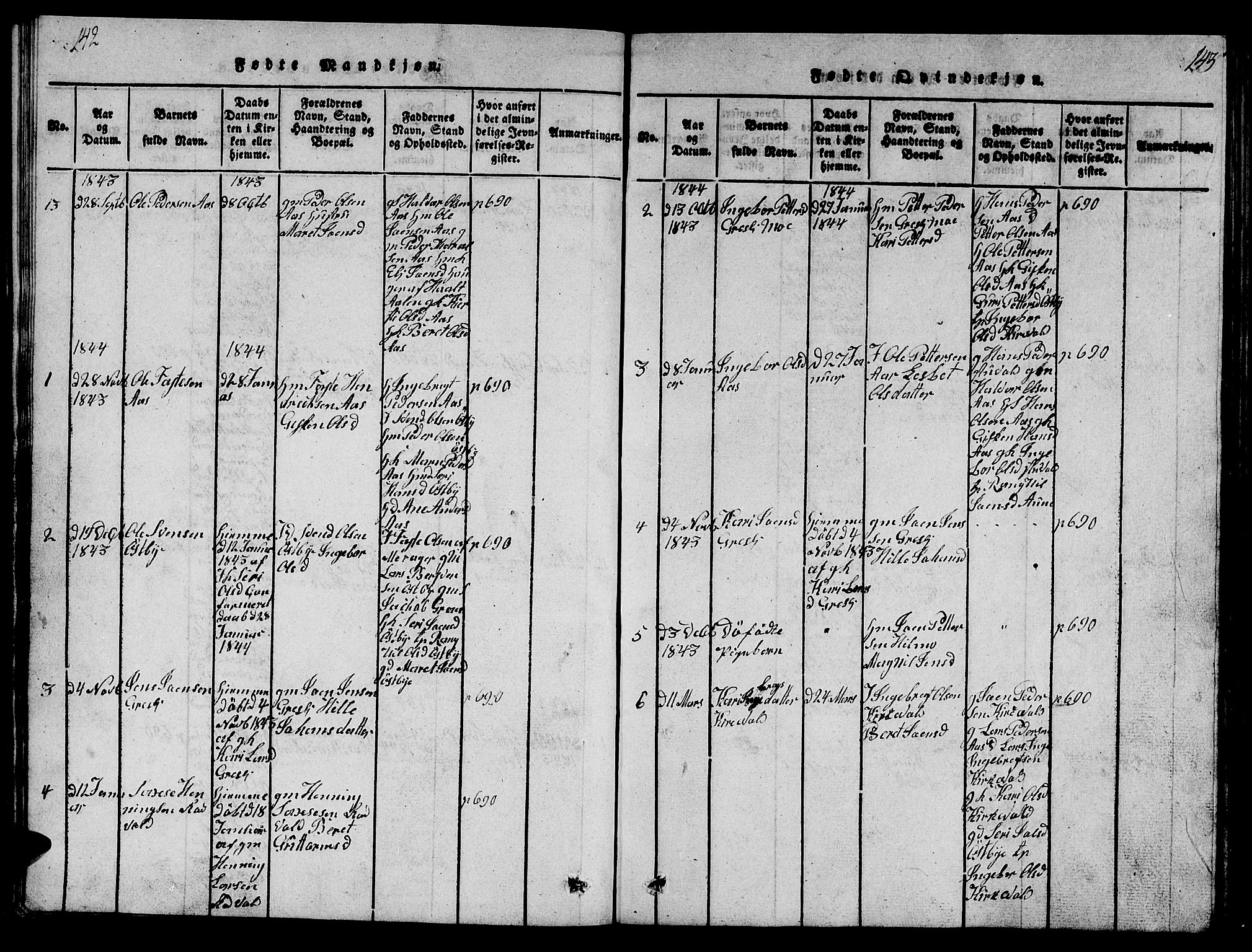 Ministerialprotokoller, klokkerbøker og fødselsregistre - Sør-Trøndelag, SAT/A-1456/698/L1164: Parish register (copy) no. 698C01, 1816-1861, p. 142-143
