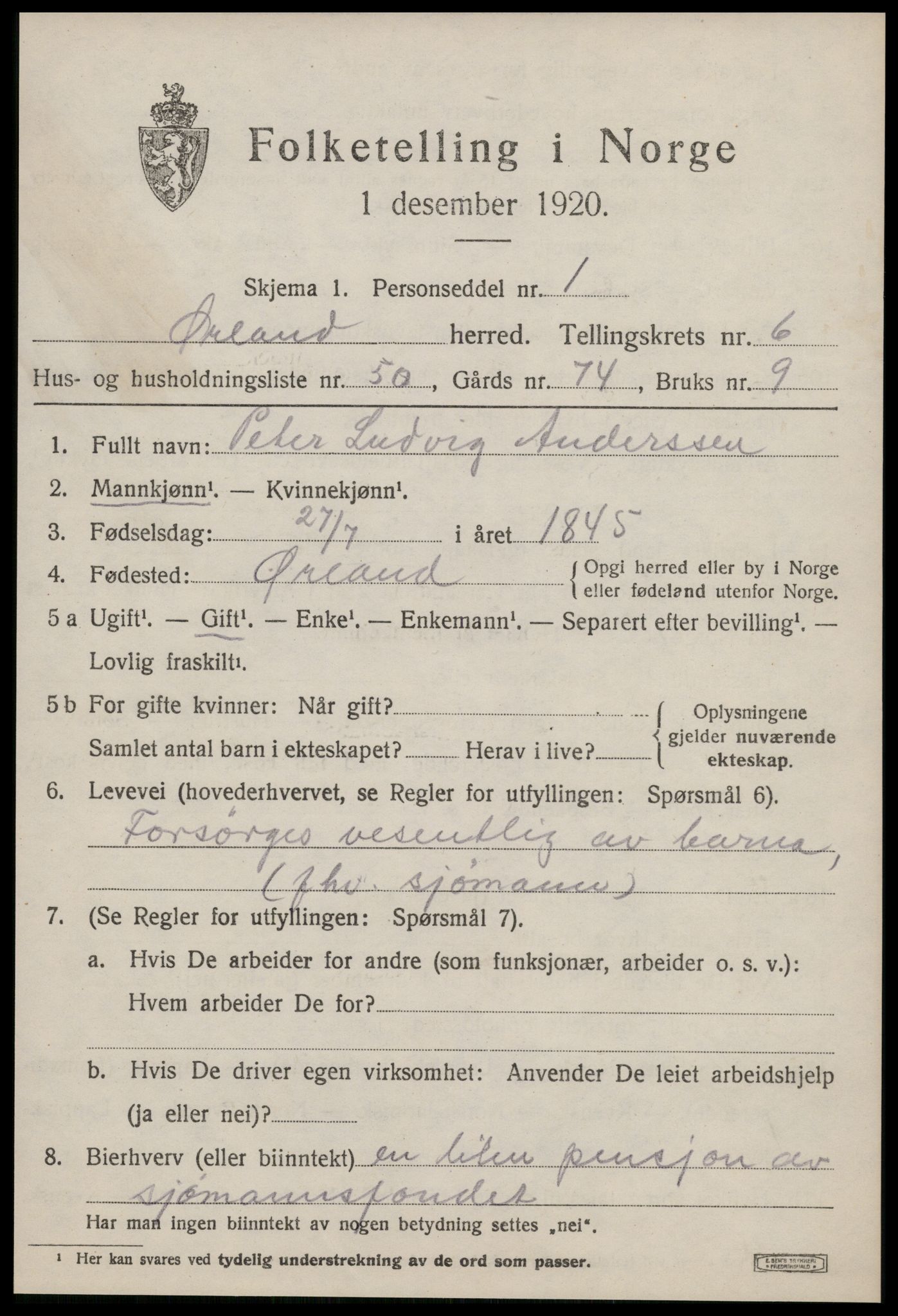 SAT, 1920 census for Ørland, 1920, p. 5471