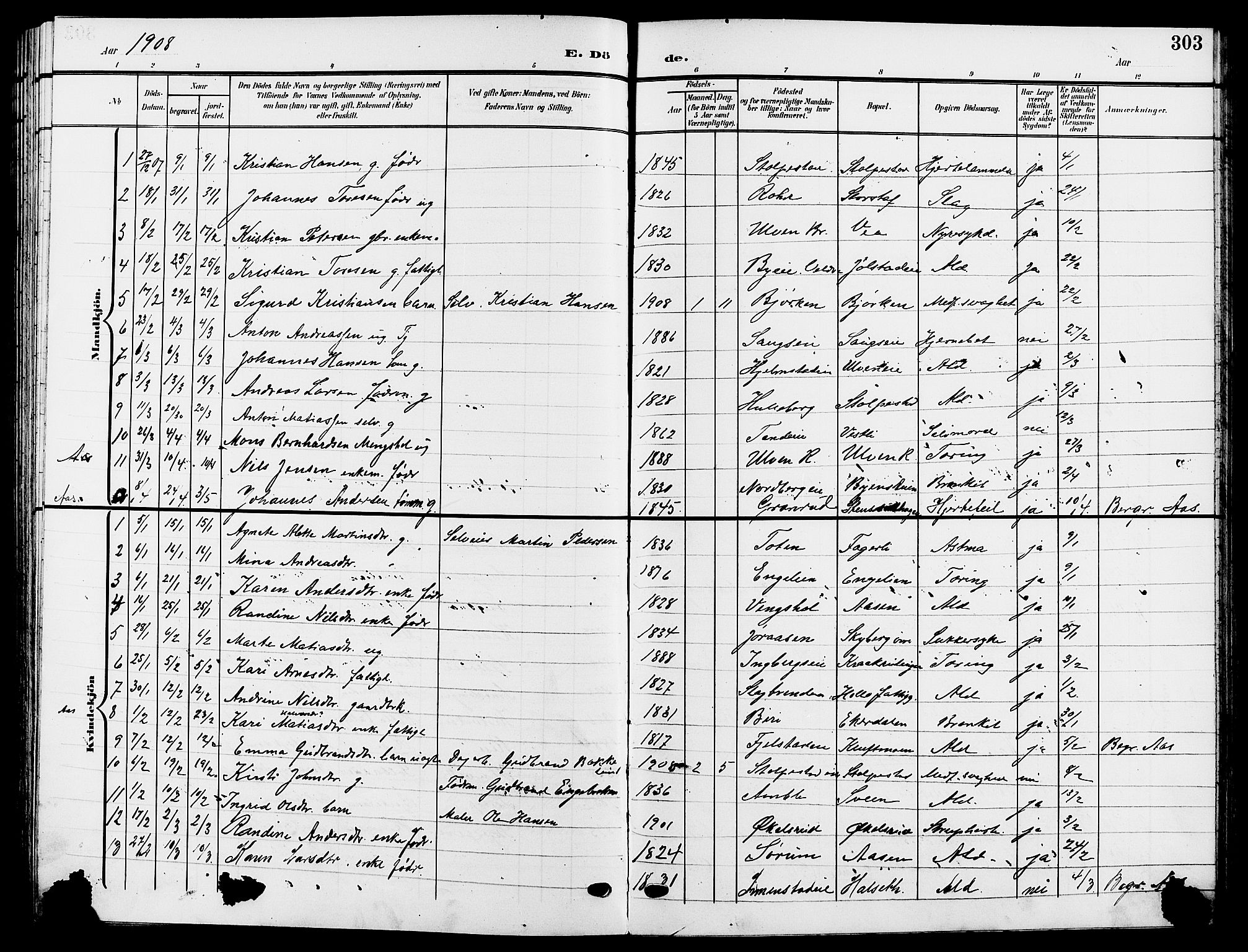 Ringsaker prestekontor, SAH/PREST-014/L/La/L0015: Parish register (copy) no. 15, 1903-1912, p. 303