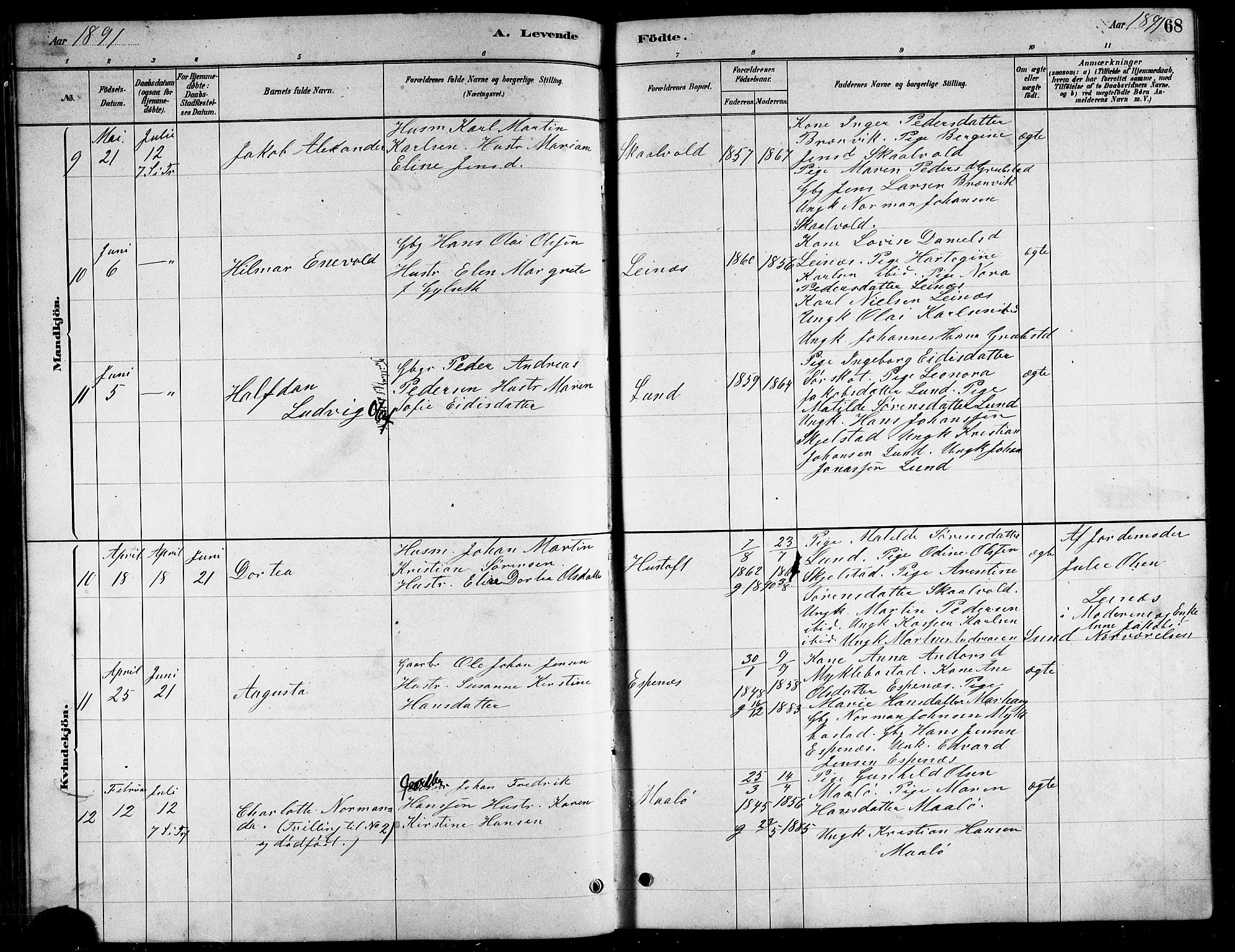 Ministerialprotokoller, klokkerbøker og fødselsregistre - Nordland, AV/SAT-A-1459/857/L0828: Parish register (copy) no. 857C03, 1879-1908, p. 68