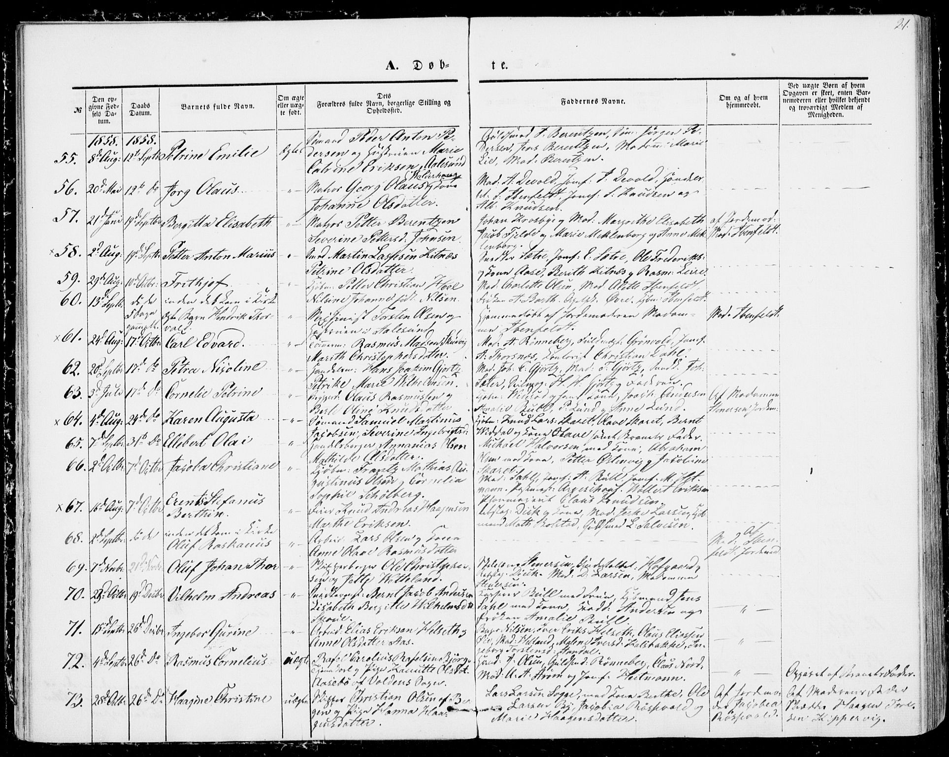 Ministerialprotokoller, klokkerbøker og fødselsregistre - Møre og Romsdal, AV/SAT-A-1454/529/L0451: Parish register (official) no. 529A01, 1855-1863, p. 21