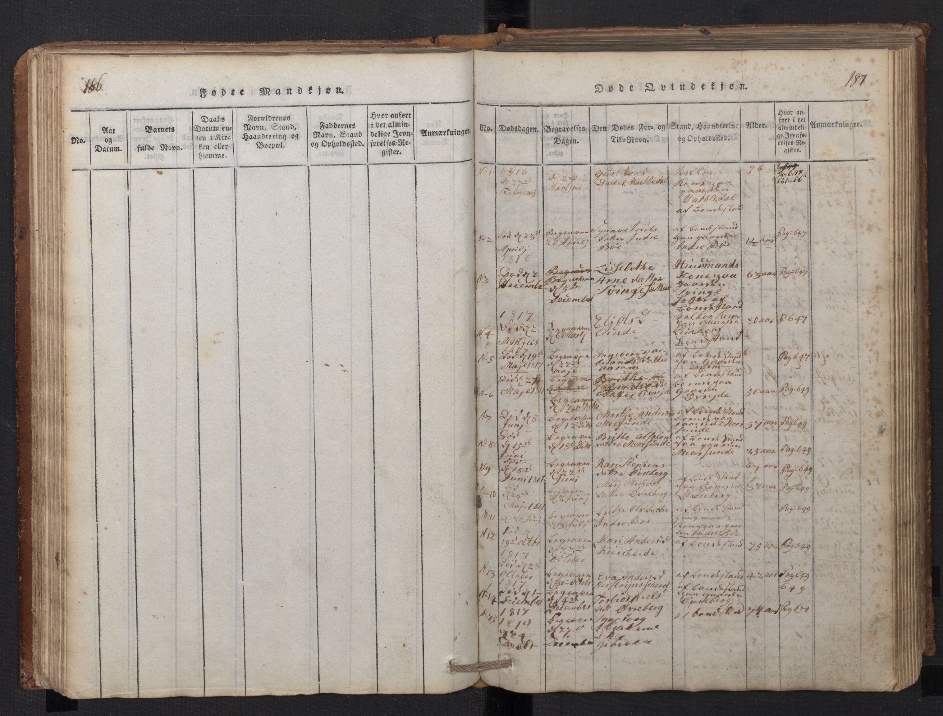 Stryn Sokneprestembete, SAB/A-82501: Parish register (copy) no. A 1, 1816-1844, p. 186-187