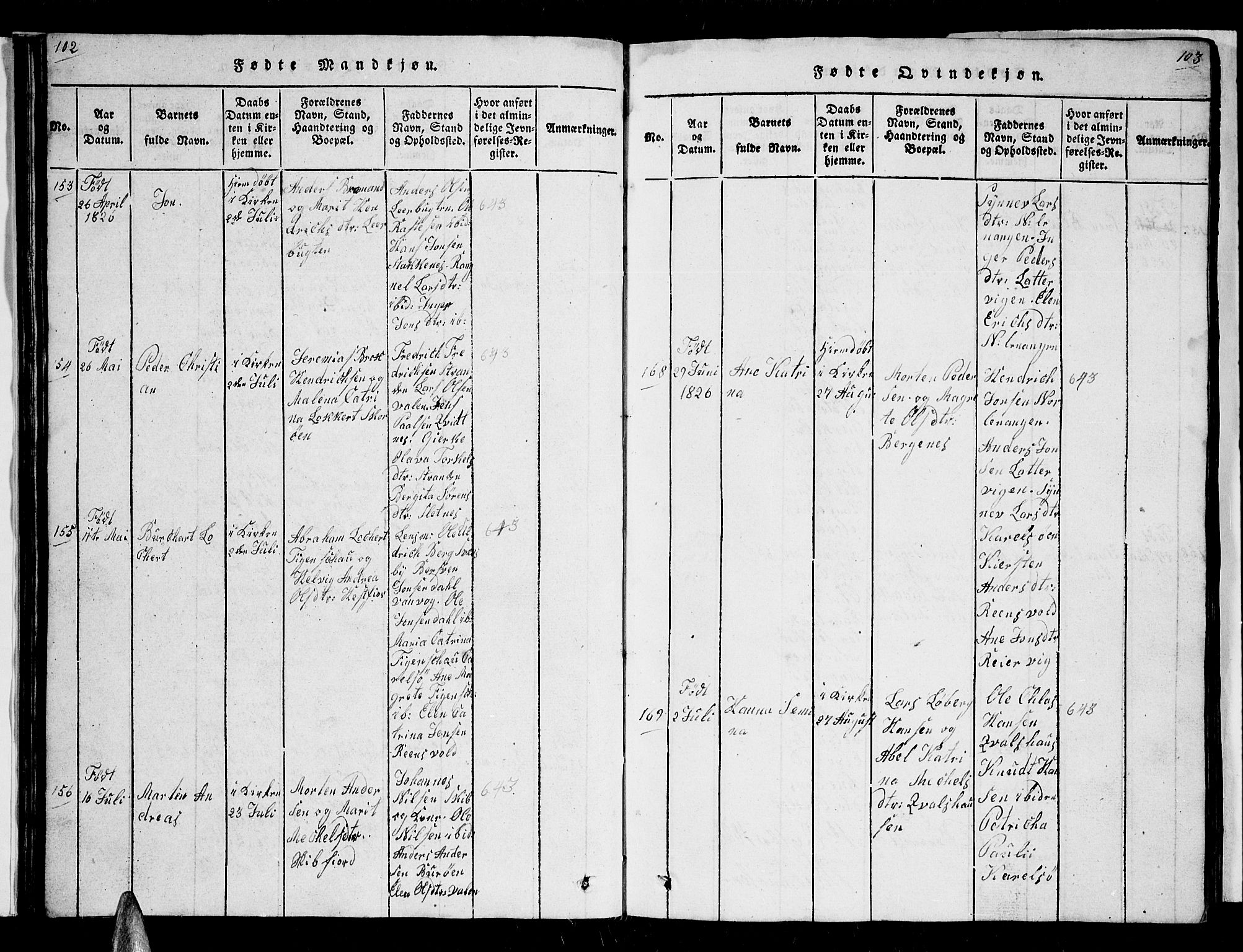 Karlsøy sokneprestembete, AV/SATØ-S-1299/H/Ha/Hab/L0001klokker: Parish register (copy) no. 1, 1821-1840, p. 102-103