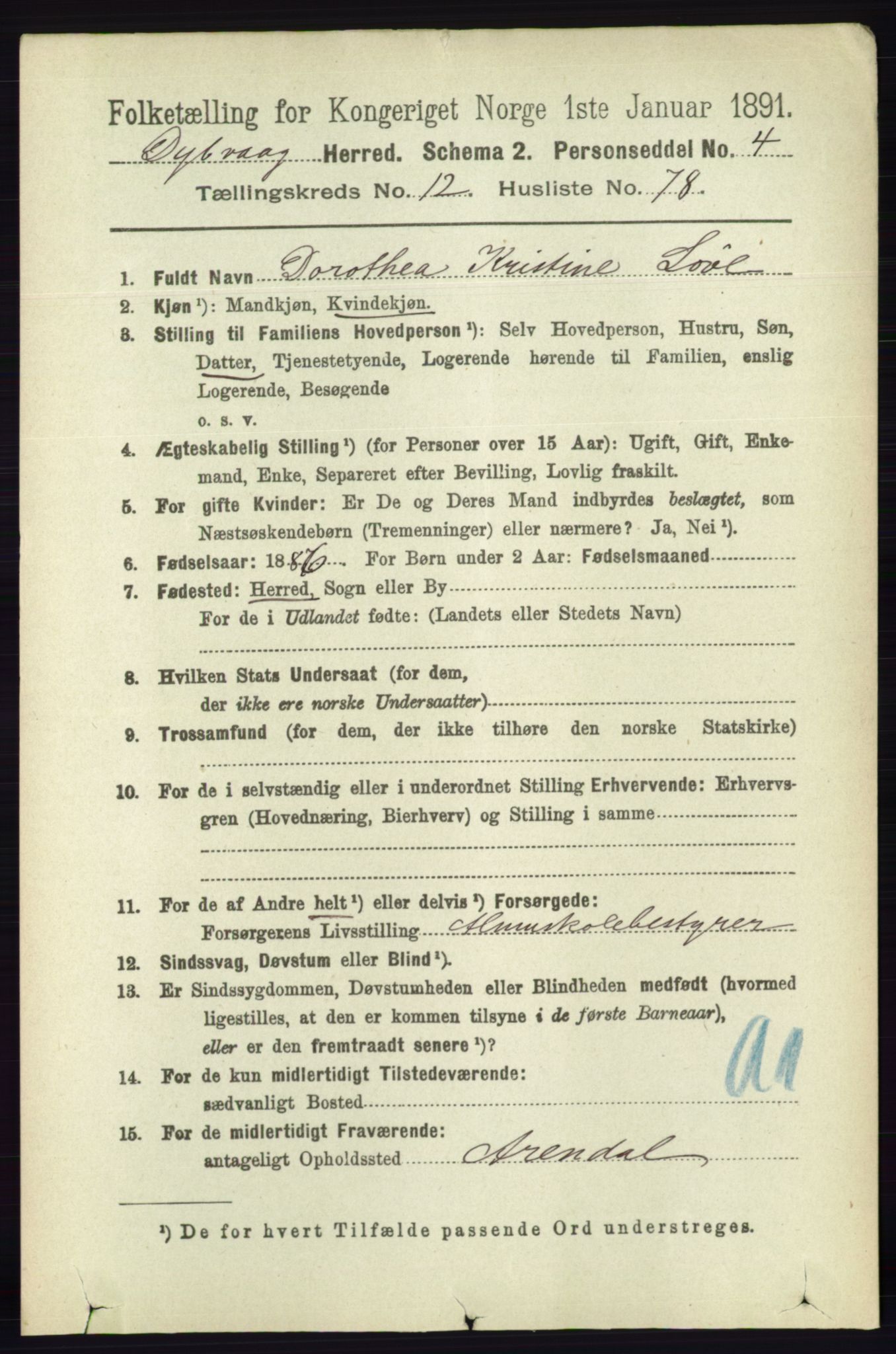 RA, 1891 census for 0915 Dypvåg, 1891, p. 5217