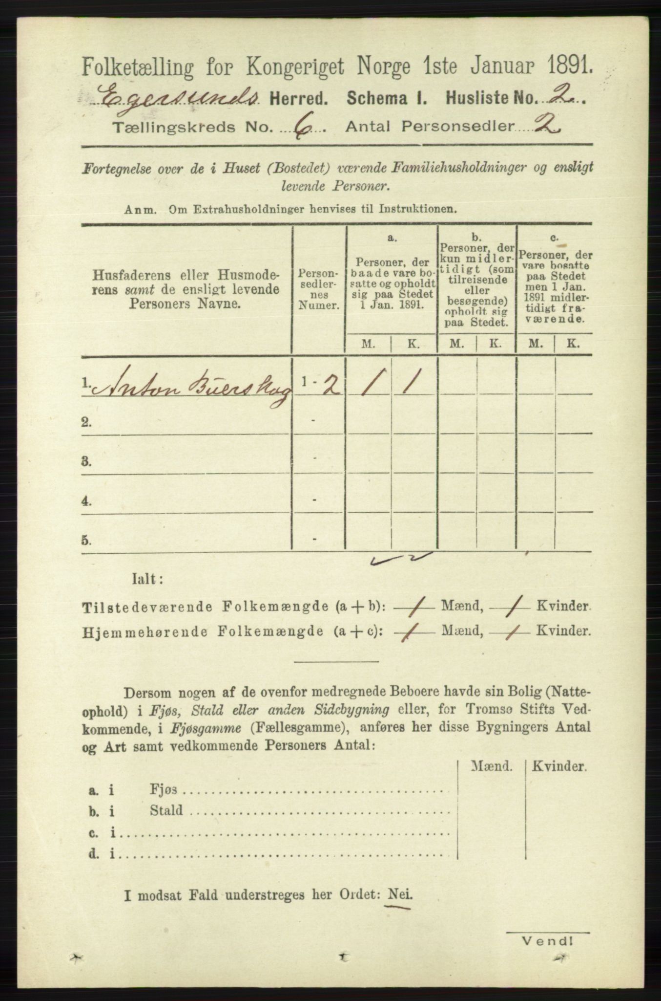 RA, 1891 census for 1116 Eigersund herred, 1891, p. 2195