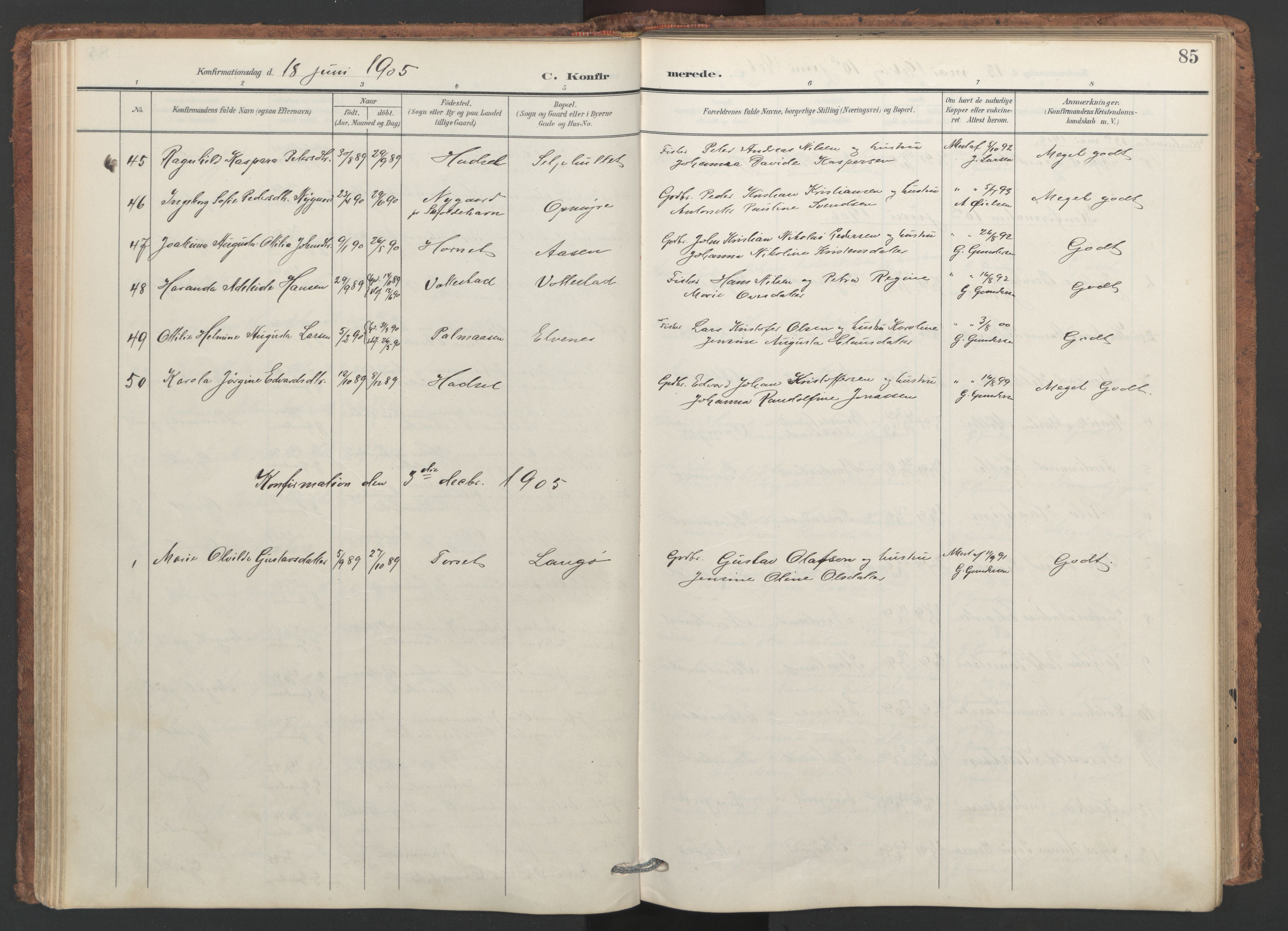 Ministerialprotokoller, klokkerbøker og fødselsregistre - Nordland, SAT/A-1459/893/L1339: Parish register (official) no. 893A11, 1904-1914, p. 85