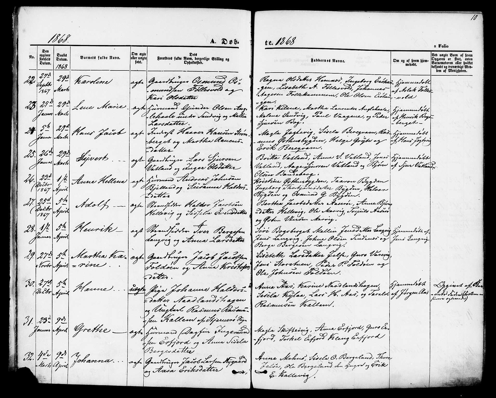Jelsa sokneprestkontor, AV/SAST-A-101842/01/IV: Parish register (official) no. A 8, 1867-1883, p. 10