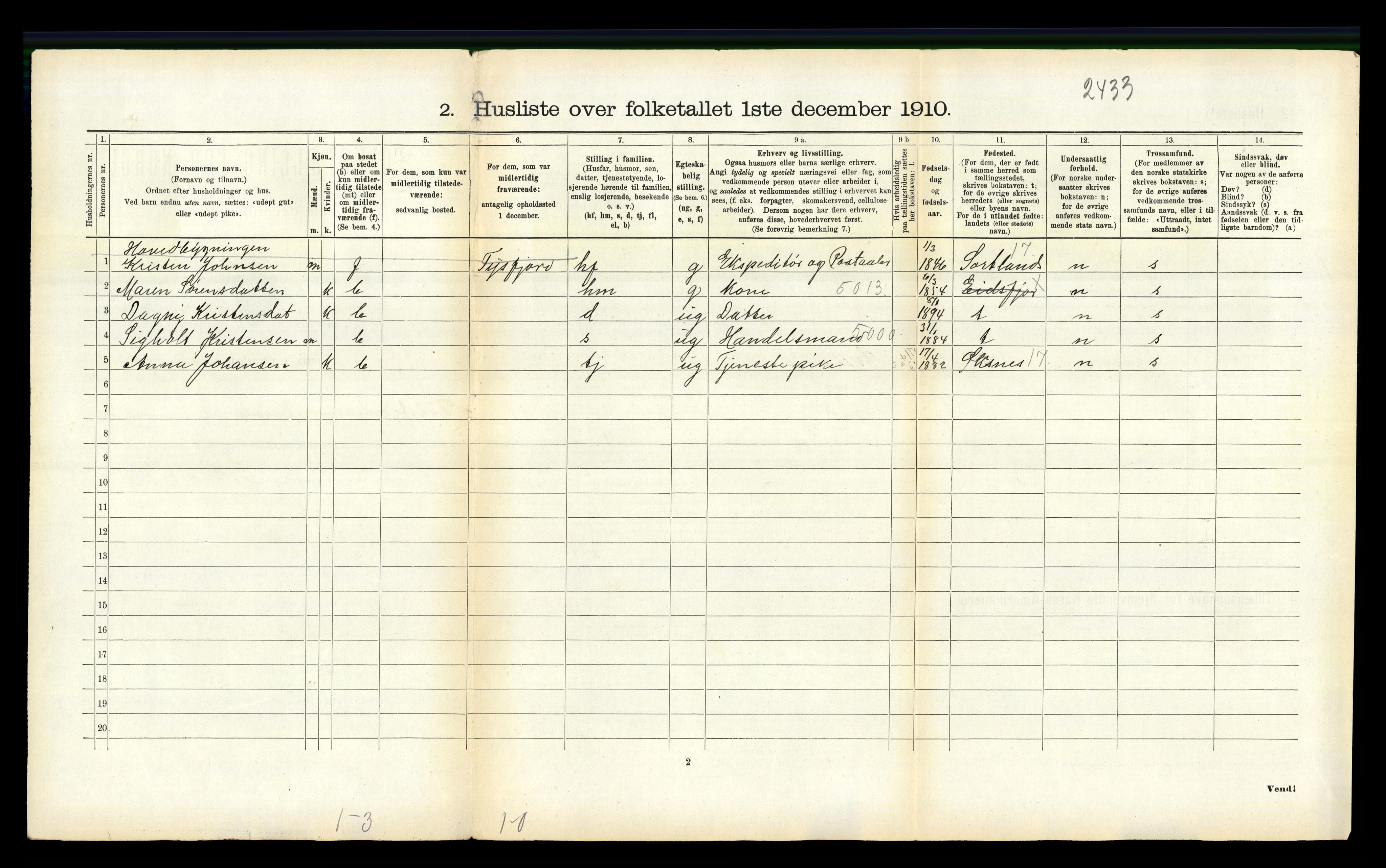 RA, 1910 census for Hadsel, 1910, p. 2662