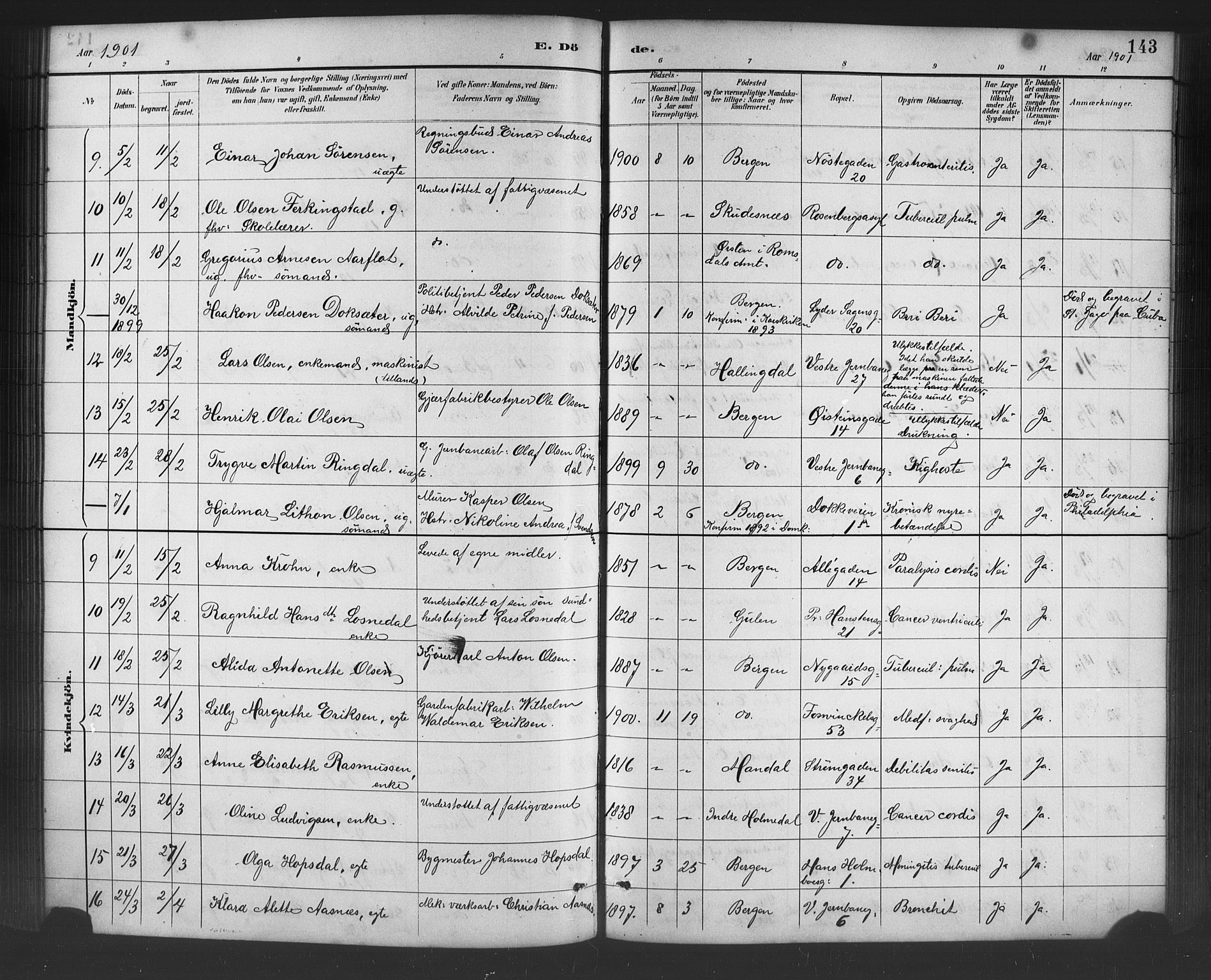 Johanneskirken sokneprestembete, SAB/A-76001/H/Hab: Parish register (copy) no. D 1, 1885-1915, p. 143