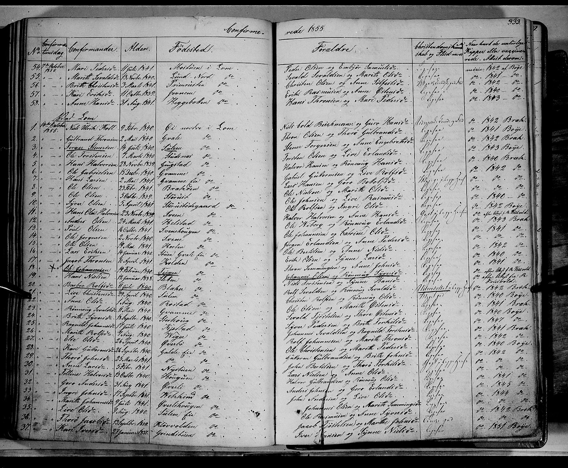 Lom prestekontor, SAH/PREST-070/K/L0006: Parish register (official) no. 6A, 1837-1863, p. 333