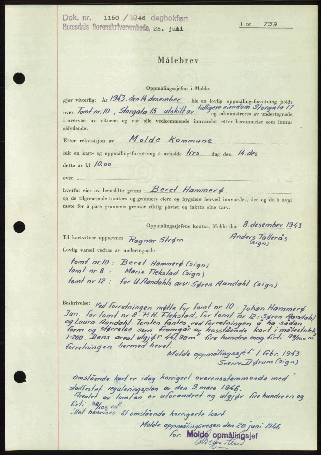 Romsdal sorenskriveri, AV/SAT-A-4149/1/2/2C: Mortgage book no. A20, 1946-1946, Diary no: : 1150/1946