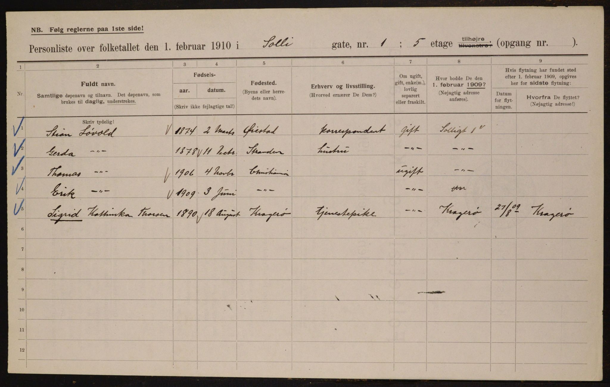 OBA, Municipal Census 1910 for Kristiania, 1910, p. 94951