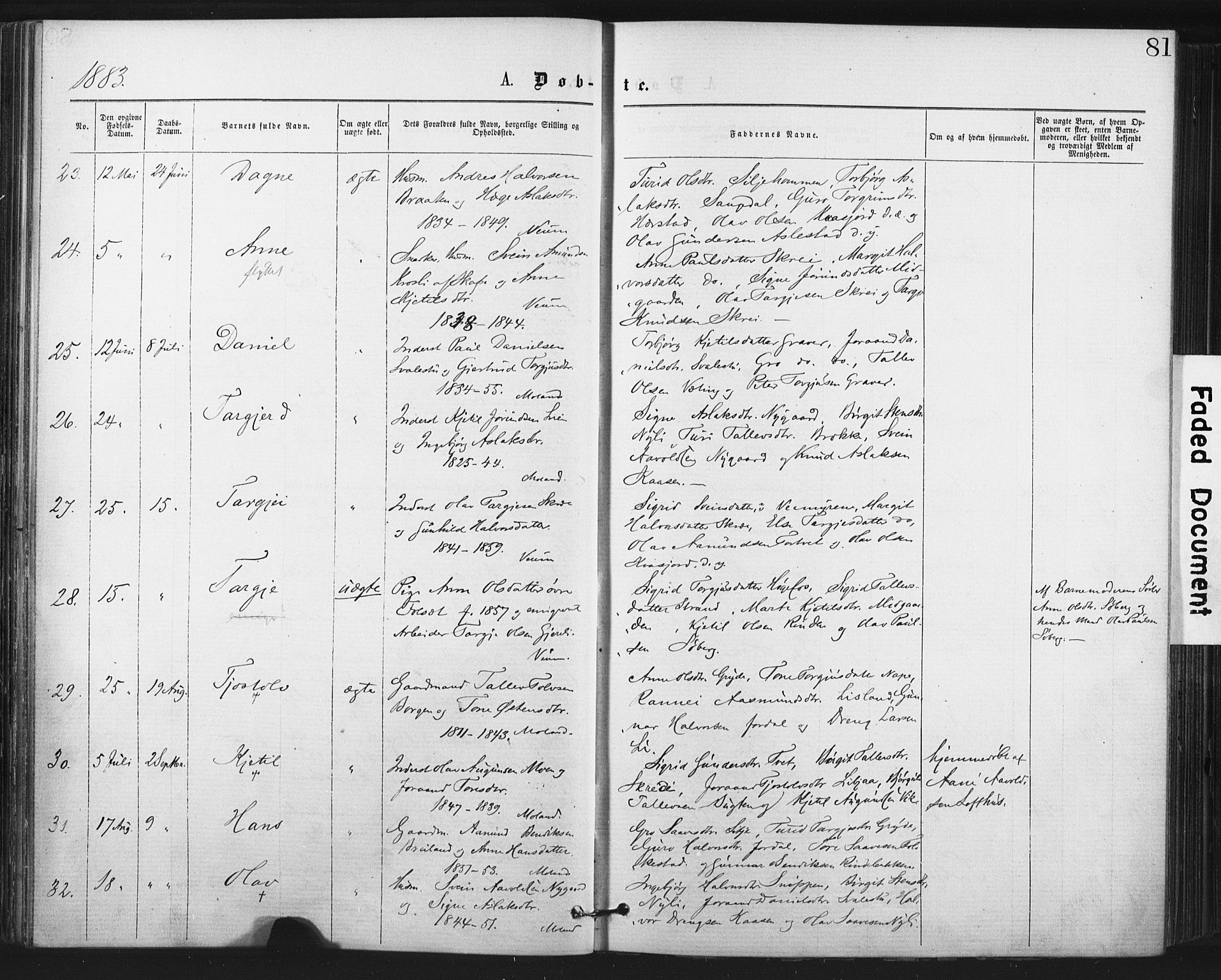 Fyresdal kirkebøker, AV/SAKO-A-263/F/Fa/L0006: Parish register (official) no. I 6, 1872-1886, p. 81