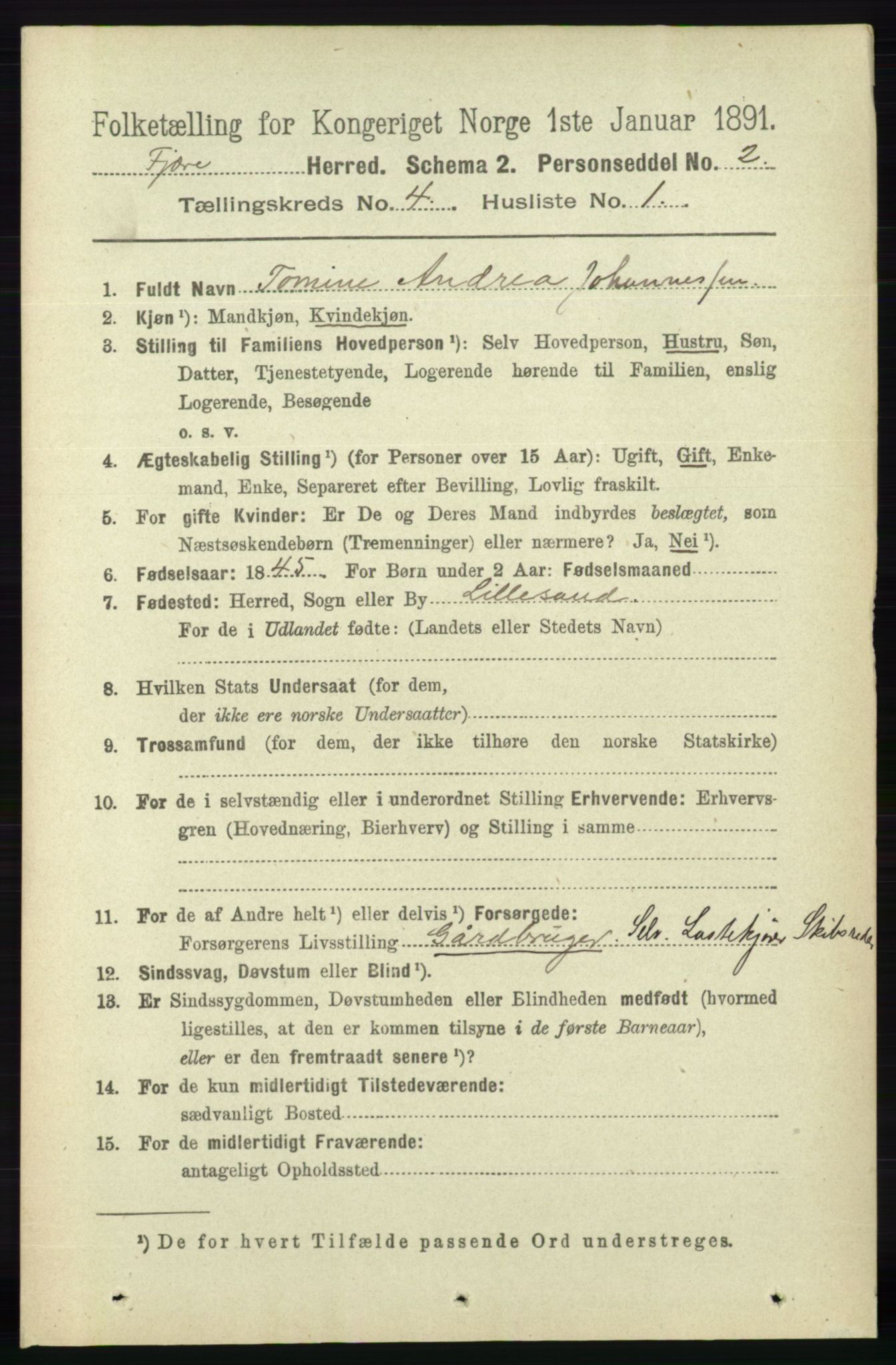 RA, 1891 census for 0923 Fjære, 1891, p. 1863