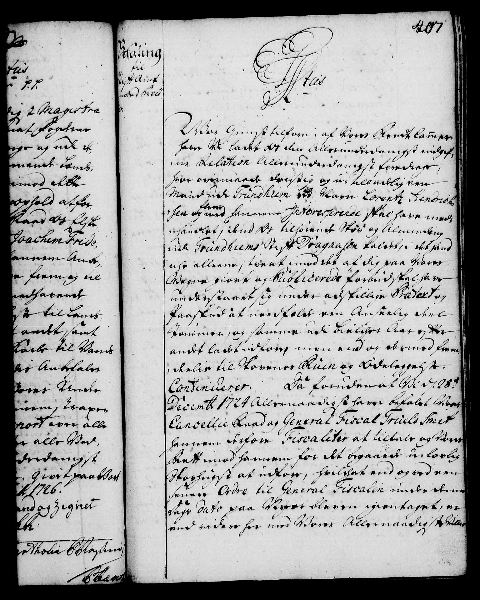 Rentekammeret, Kammerkanselliet, RA/EA-3111/G/Gg/Gga/L0002: Norsk ekspedisjonsprotokoll med register (merket RK 53.2), 1723-1727, p. 407