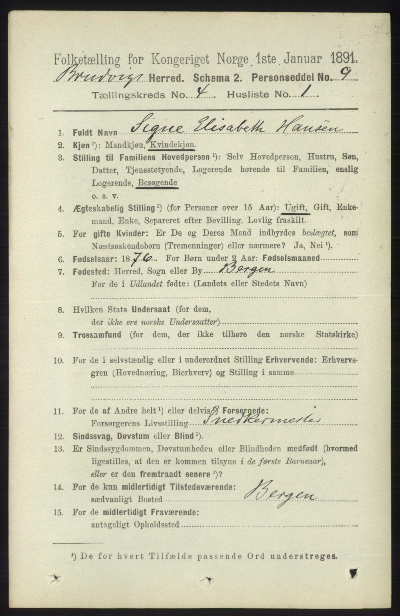 RA, 1891 census for 1251 Bruvik, 1891, p. 1010