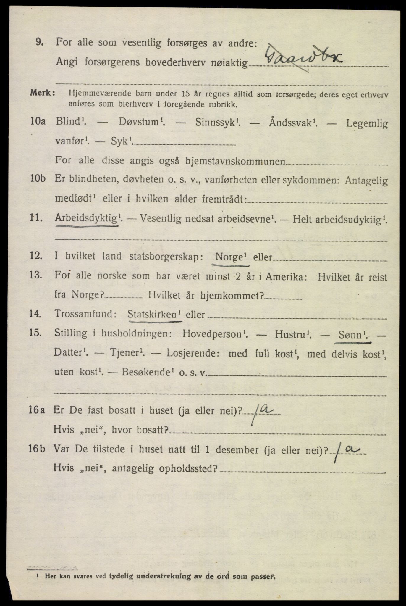 SAK, 1920 census for Bjelland, 1920, p. 700