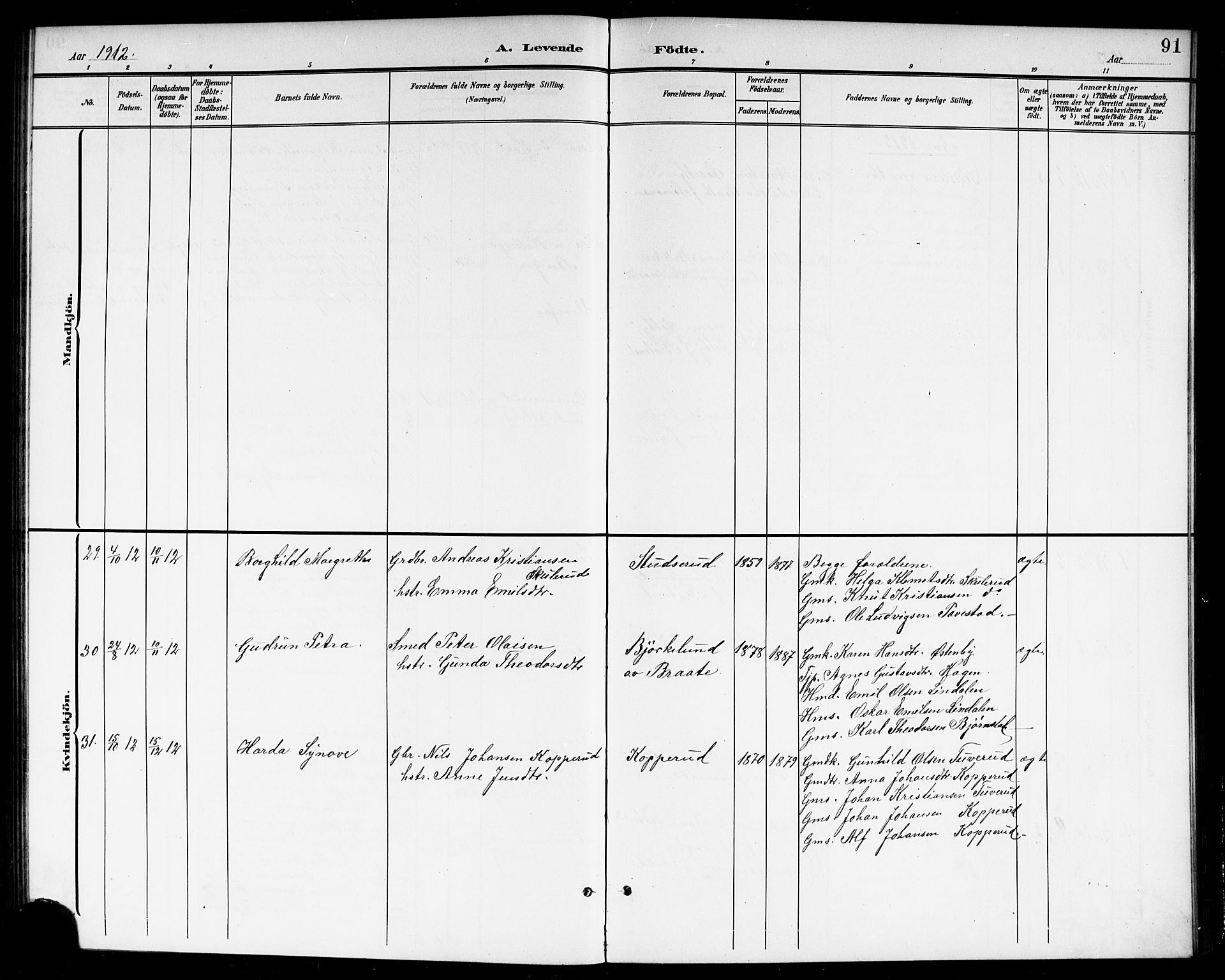 Høland prestekontor Kirkebøker, SAO/A-10346a/G/Gb/L0001: Parish register (copy) no. II 1, 1902-1919, p. 91