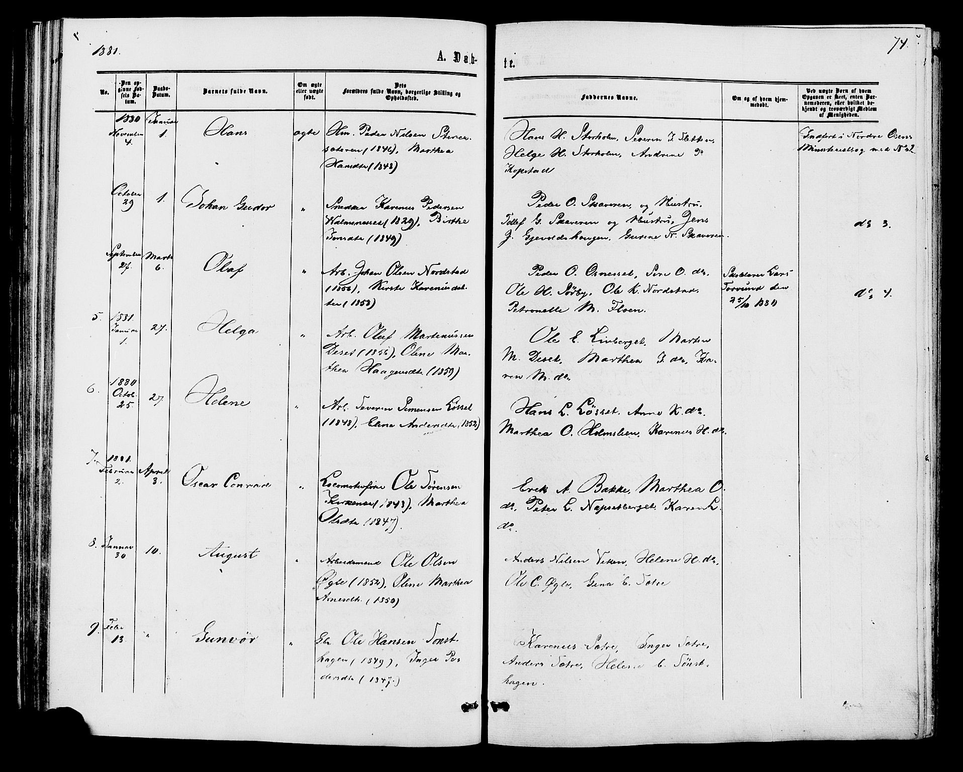 Åmot prestekontor, Hedmark, AV/SAH-PREST-056/H/Ha/Haa/L0009: Parish register (official) no. 9, 1875-1883, p. 74