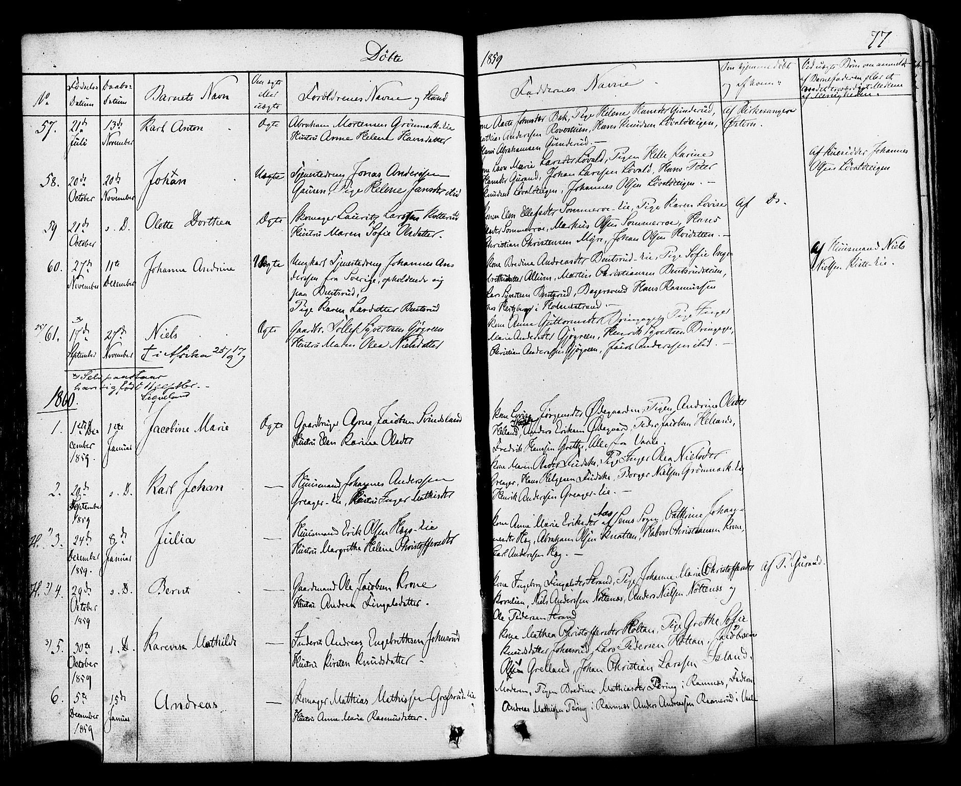 Botne kirkebøker, SAKO/A-340/F/Fa/L0006: Parish register (official) no. I 6, 1836-1877, p. 77