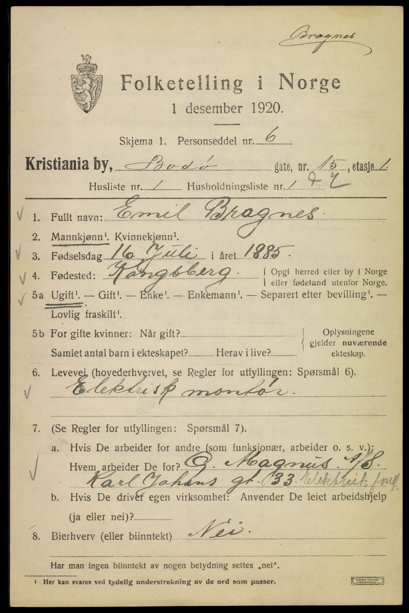 SAO, 1920 census for Kristiania, 1920, p. 164101