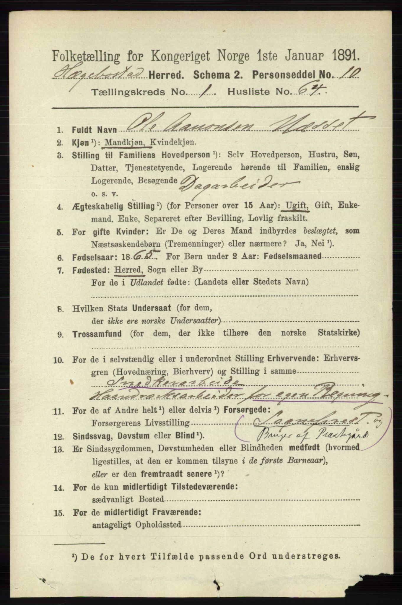 RA, 1891 census for 1034 Hægebostad, 1891, p. 433