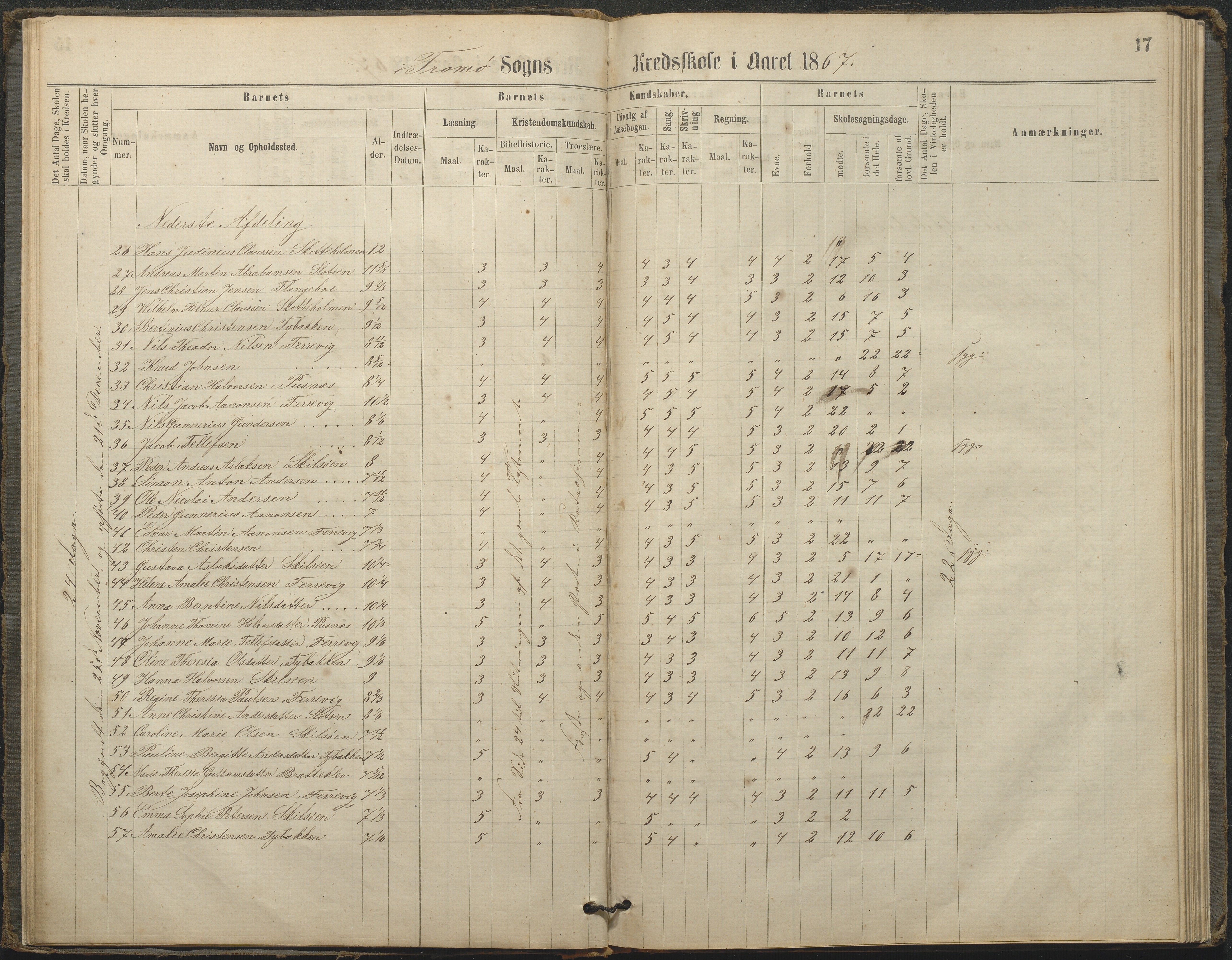 Tromøy kommune frem til 1971, AAKS/KA0921-PK/04/L0033: Færvik (Roligheden) - Karakterprotokoll, 1864-1896, p. 15