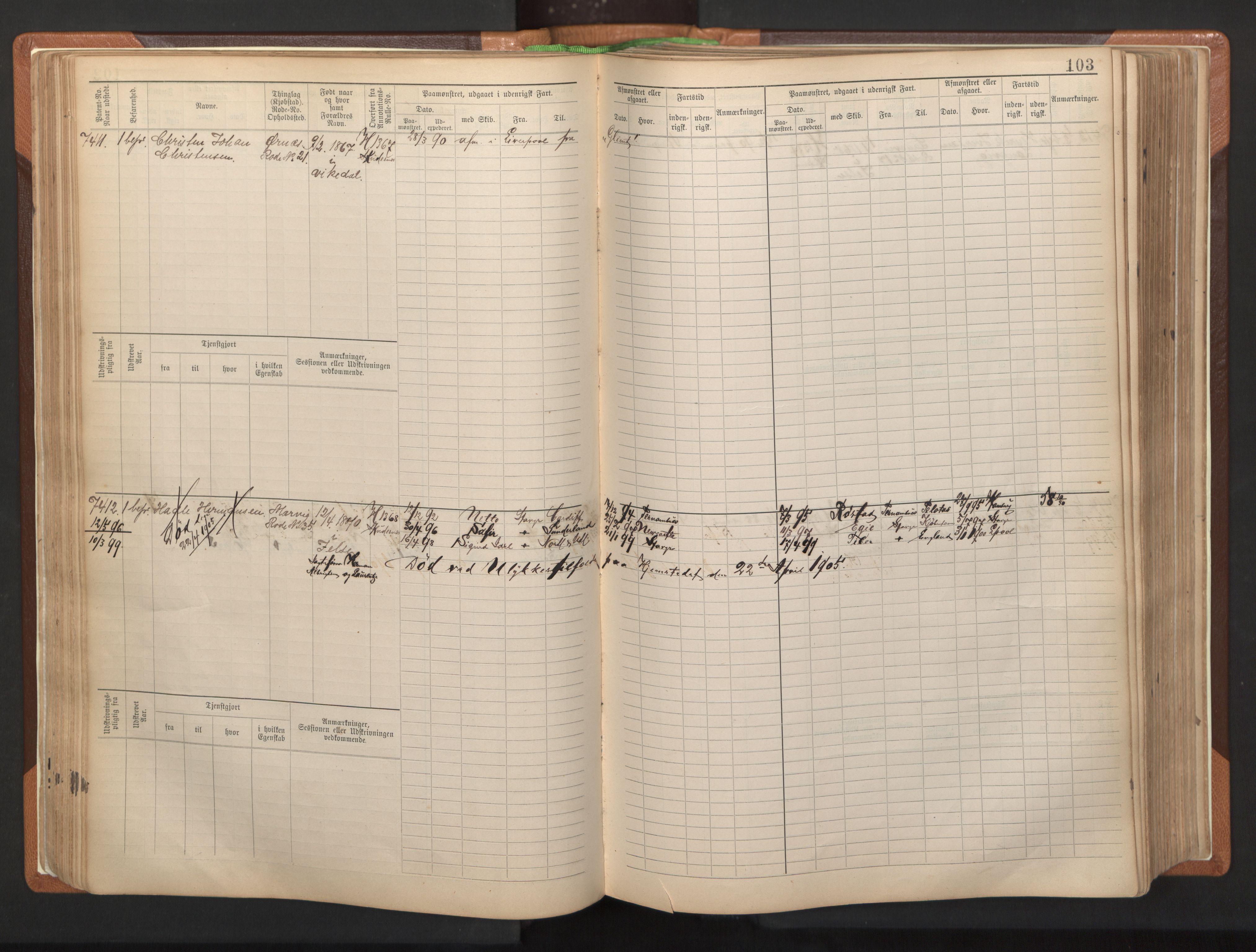 Stavanger sjømannskontor, AV/SAST-A-102006/F/Fb/Fbb/L0012: Sjøfartshovedrulle, patentnr. 7207-8158, 1894-1904, p. 106