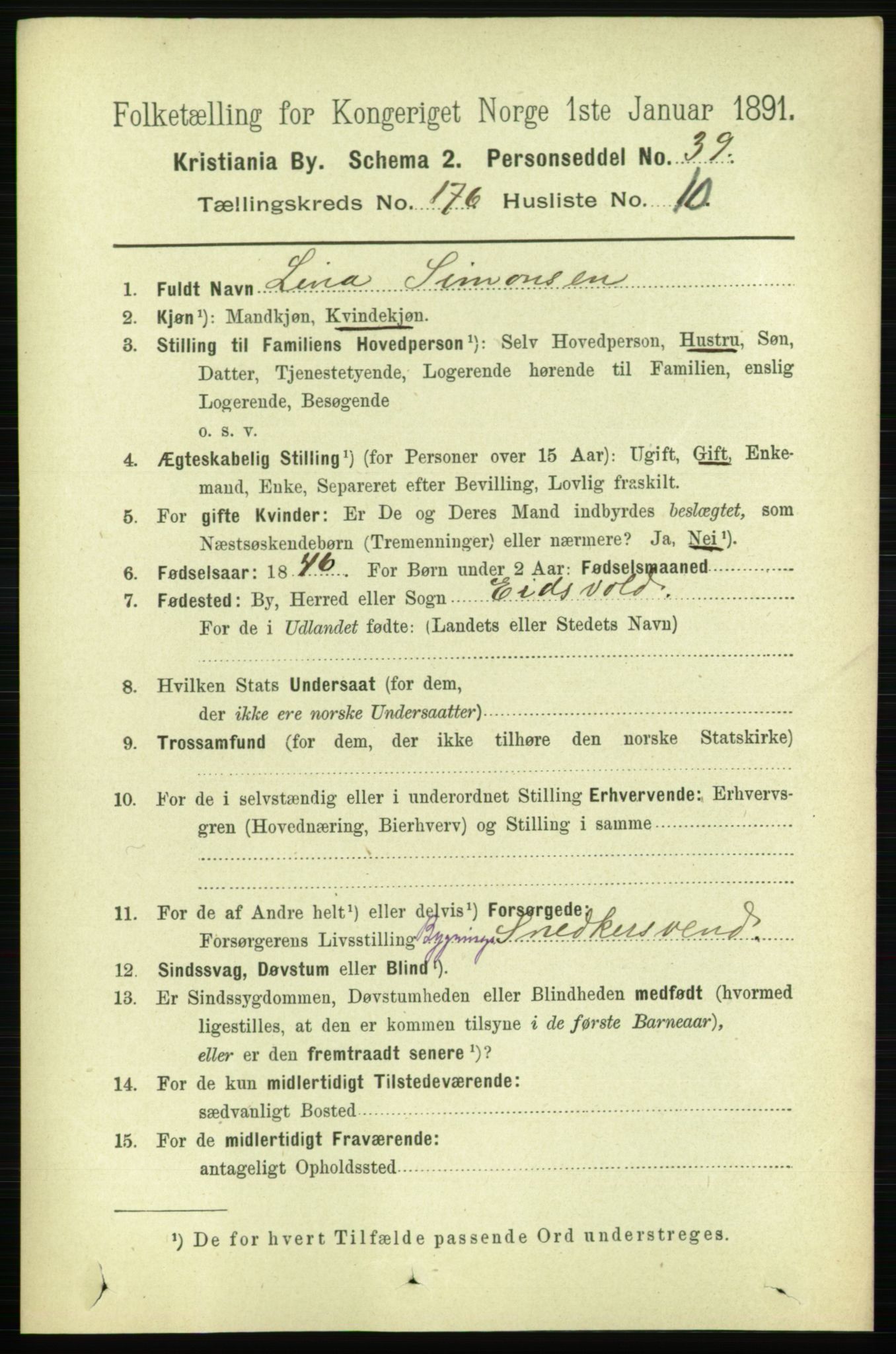 RA, 1891 census for 0301 Kristiania, 1891, p. 105945