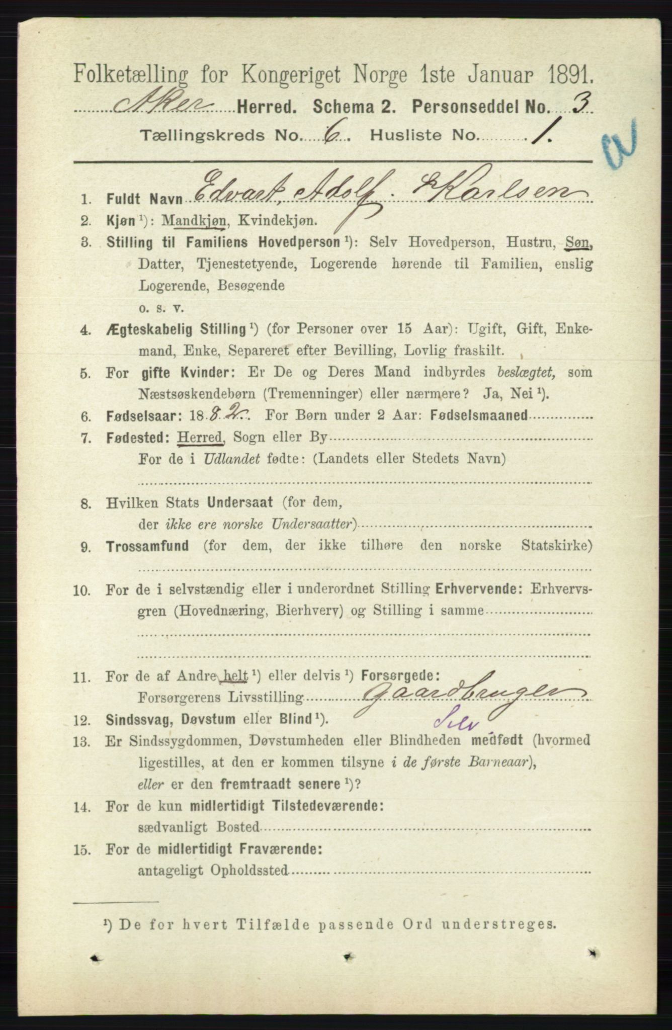 RA, 1891 census for 0218 Aker, 1891, p. 5514