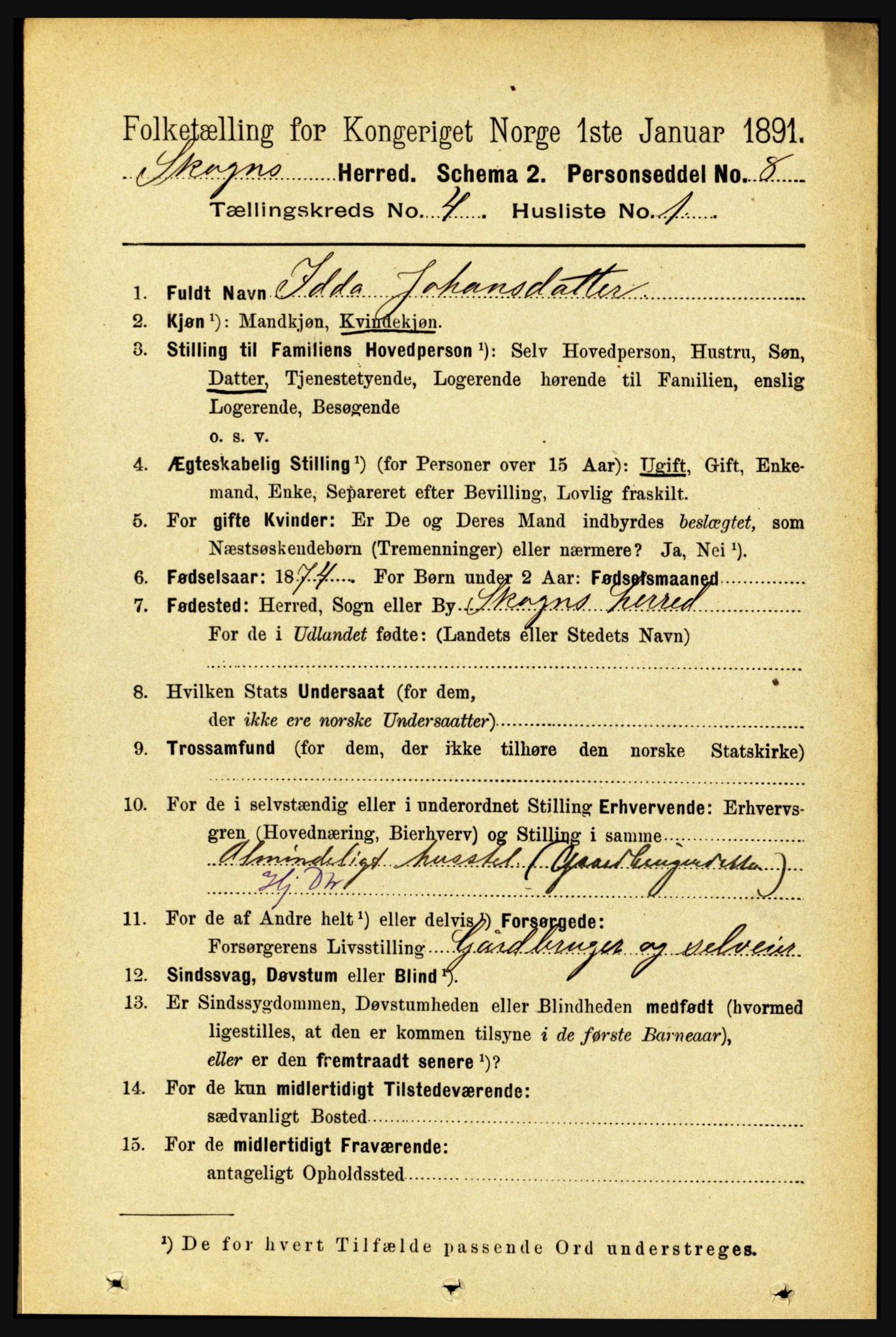 RA, 1891 census for 1719 Skogn, 1891, p. 2366