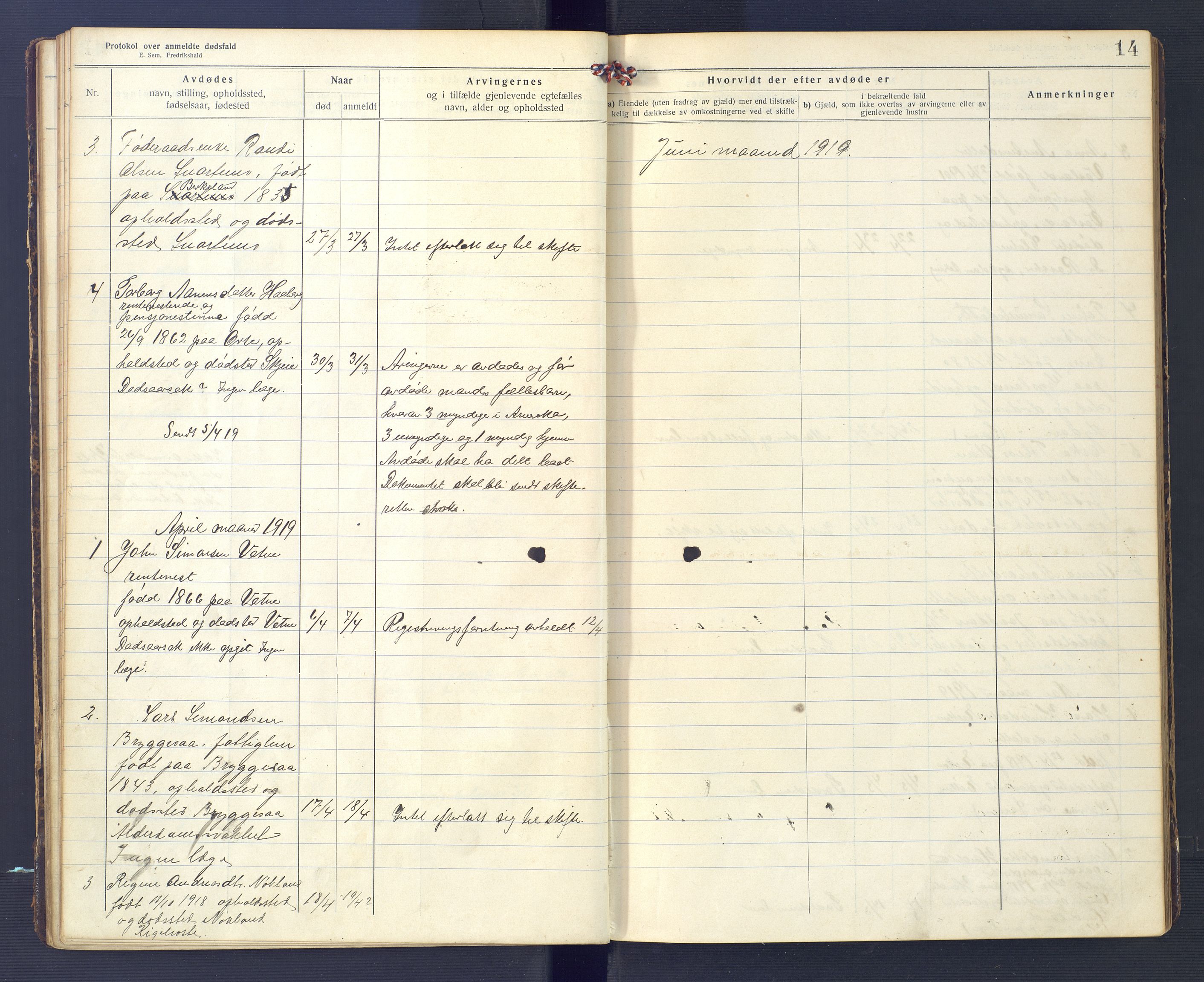 Hægebostad og Eiken lensmannskontor, SAK/1241-0023/F/Fe/L0002: Dødsfallsprotokoll nr 34, 1917-1932, p. 14