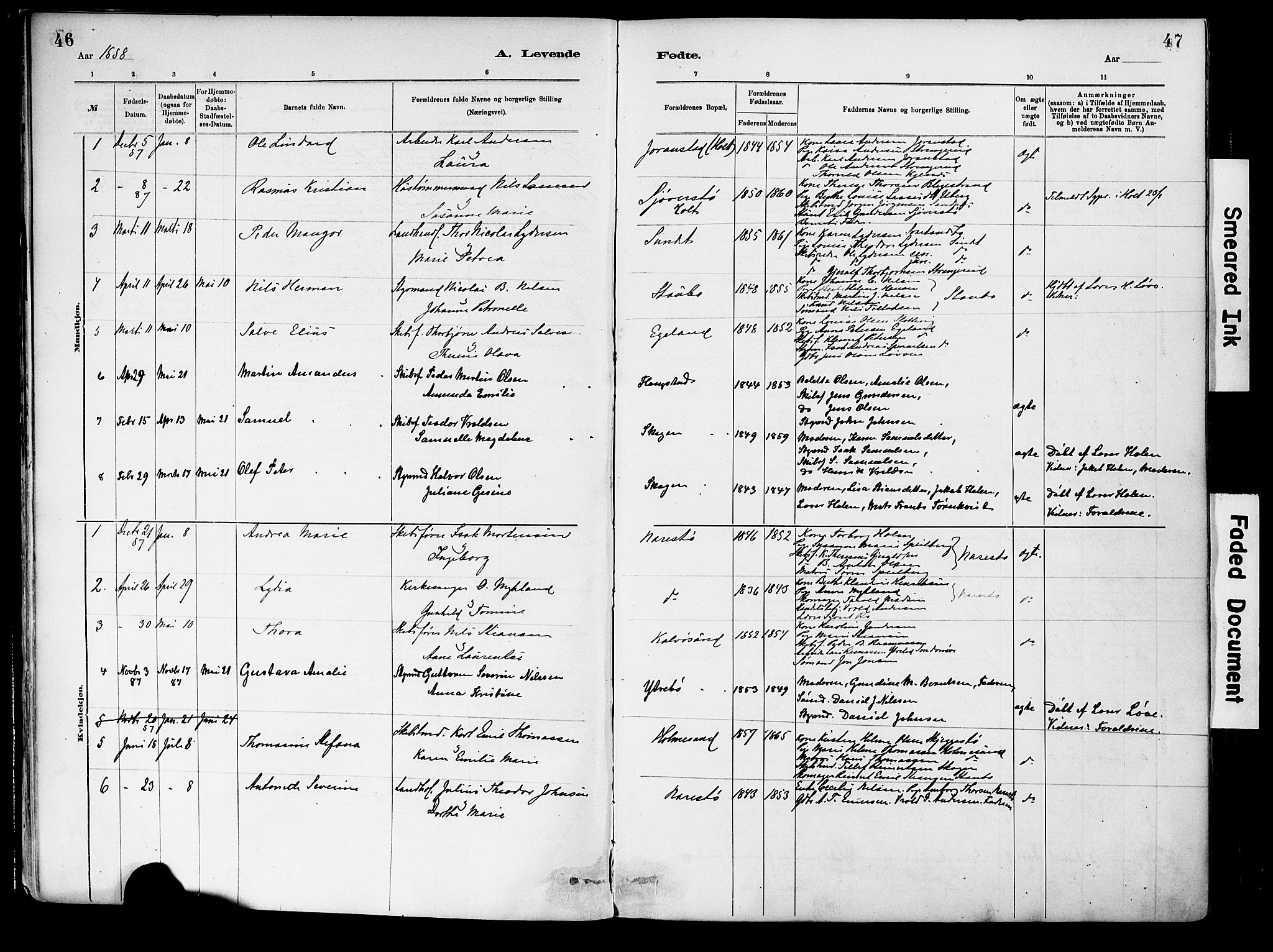 Dypvåg sokneprestkontor, SAK/1111-0007/F/Fa/Fab/L0001: Parish register (official) no. A 1, 1885-1912, p. 46-47