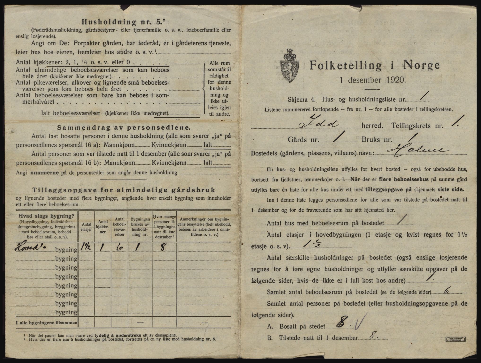 SAO, 1920 census for Idd, 1920, p. 54