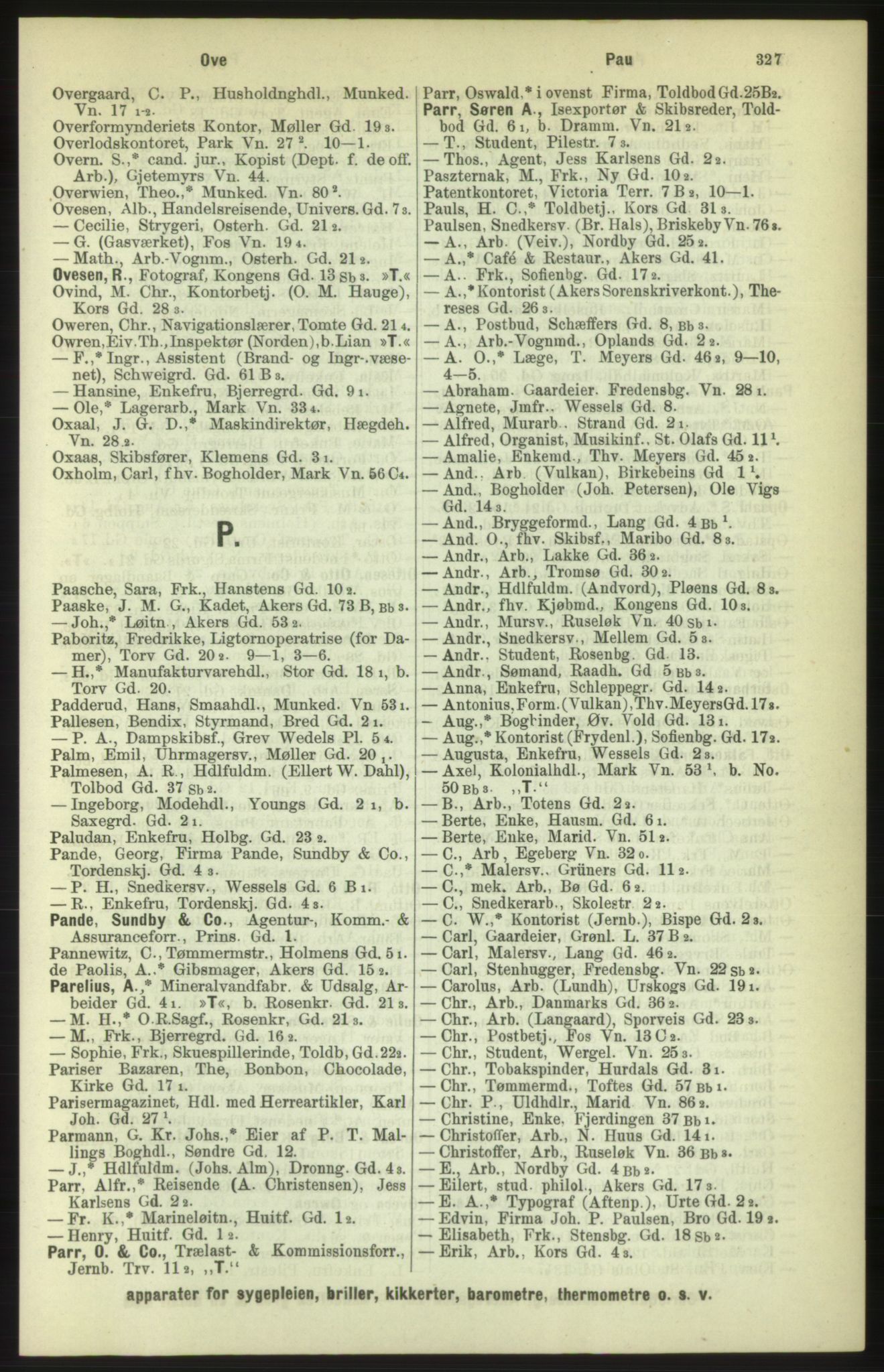 Kristiania/Oslo adressebok, PUBL/-, 1886, p. 327