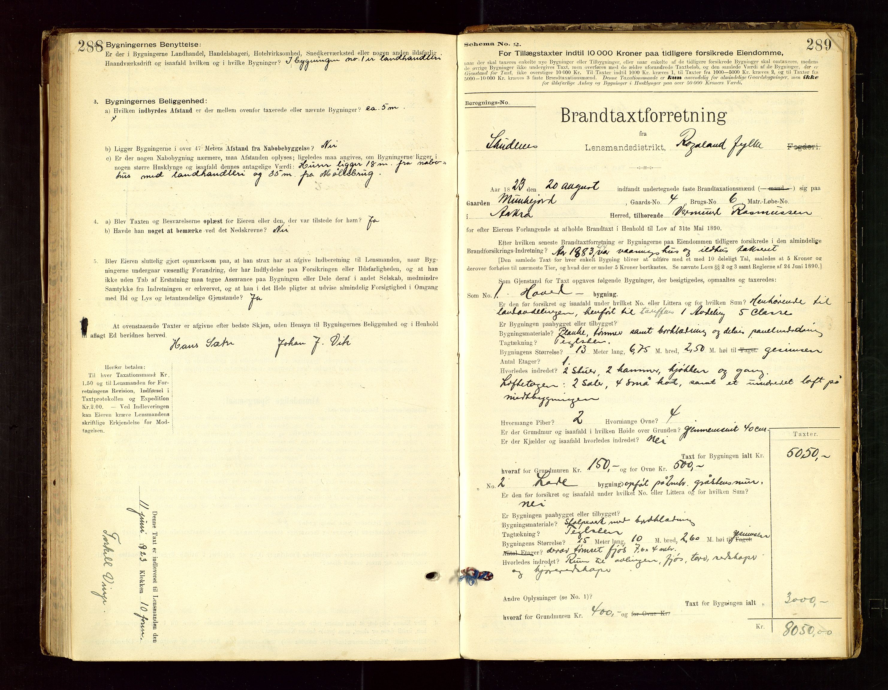 Skudenes lensmannskontor, SAST/A-100444/Gob/L0001: "Brandtaxationsprotokoll", 1895-1924, p. 288-289