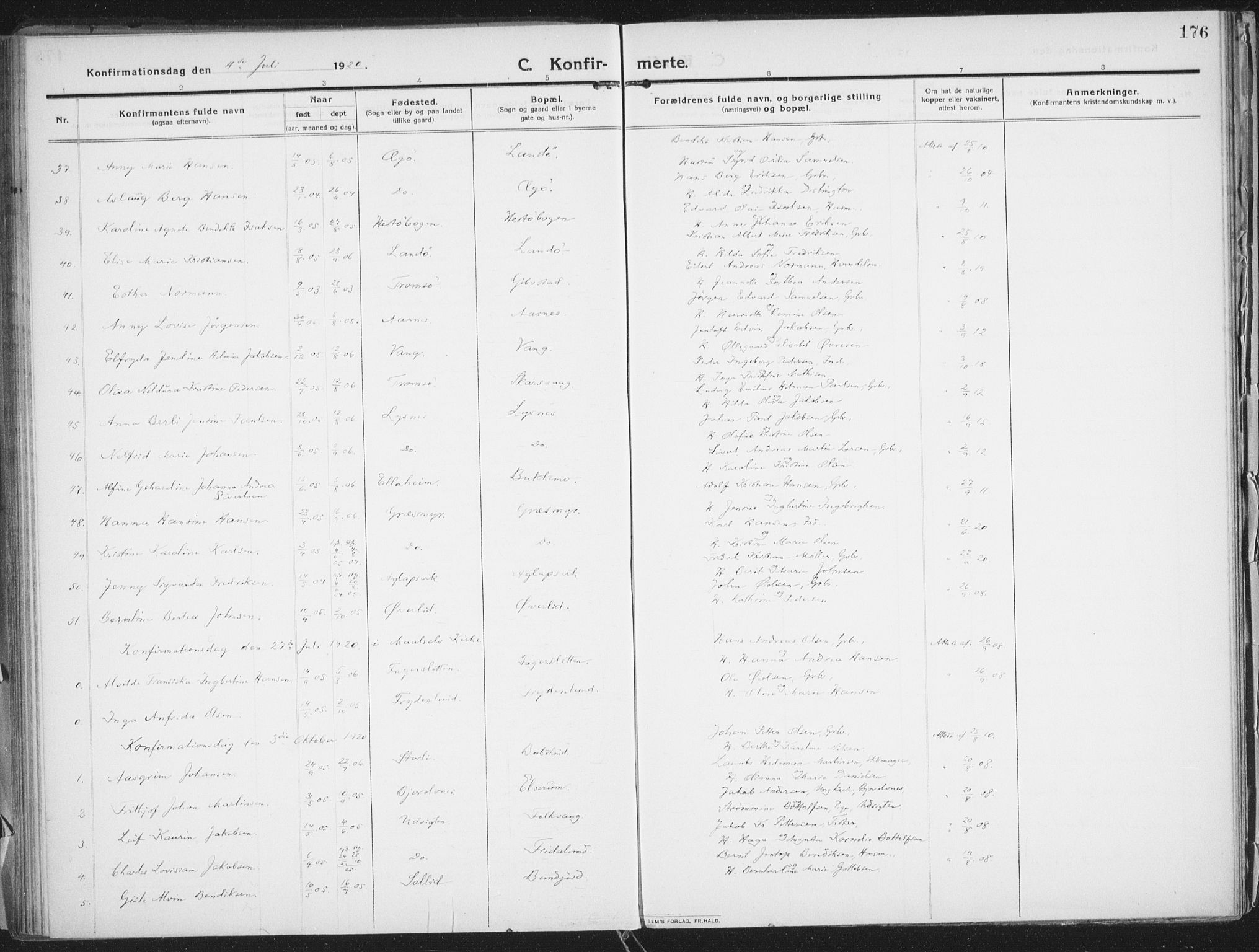 Lenvik sokneprestembete, AV/SATØ-S-1310/H/Ha/Haa/L0016kirke: Parish register (official) no. 16, 1910-1924, p. 176