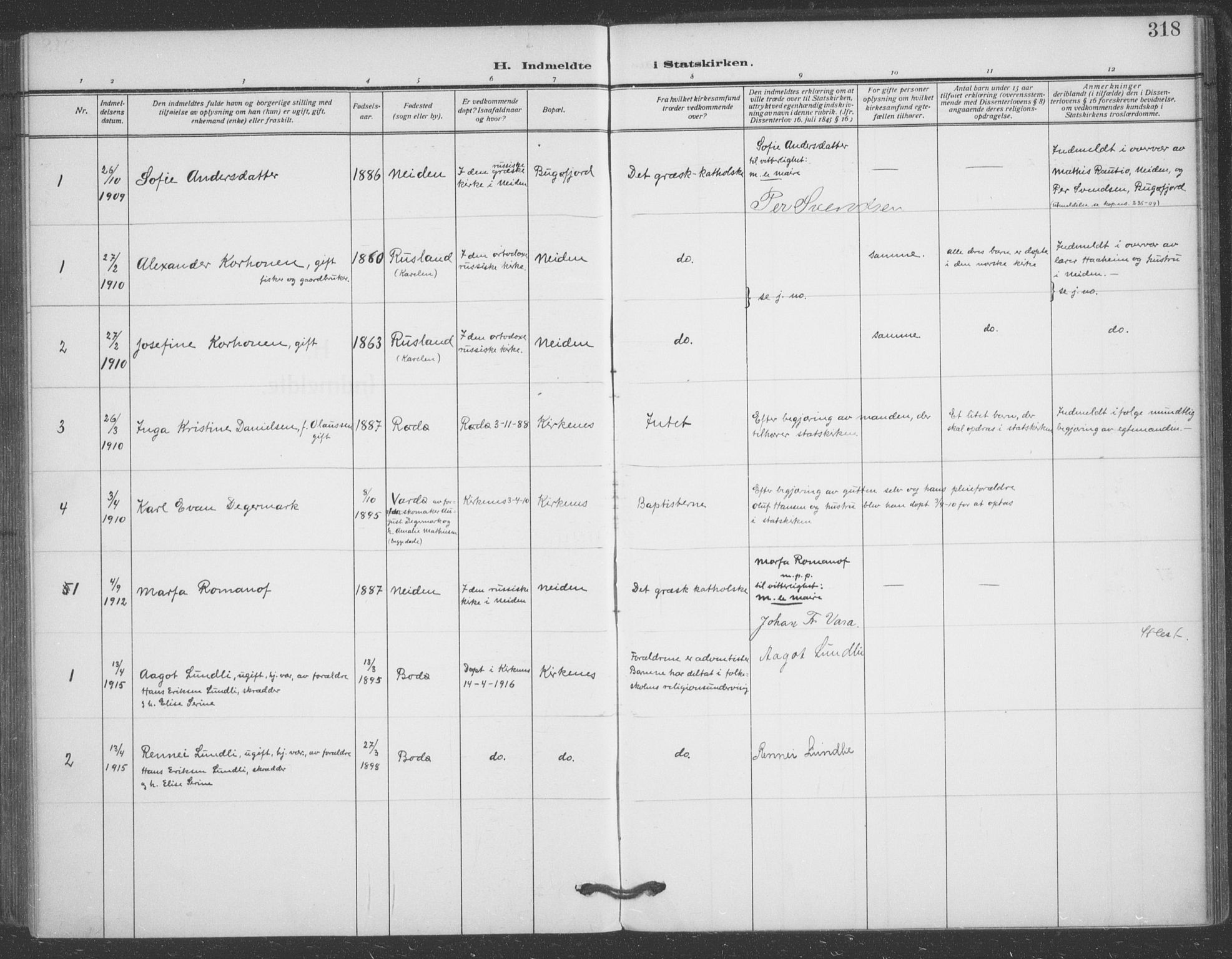 Sør-Varanger sokneprestkontor, SATØ/S-1331/H/Ha/L0005kirke: Parish register (official) no. 5, 1909-1919, p. 318