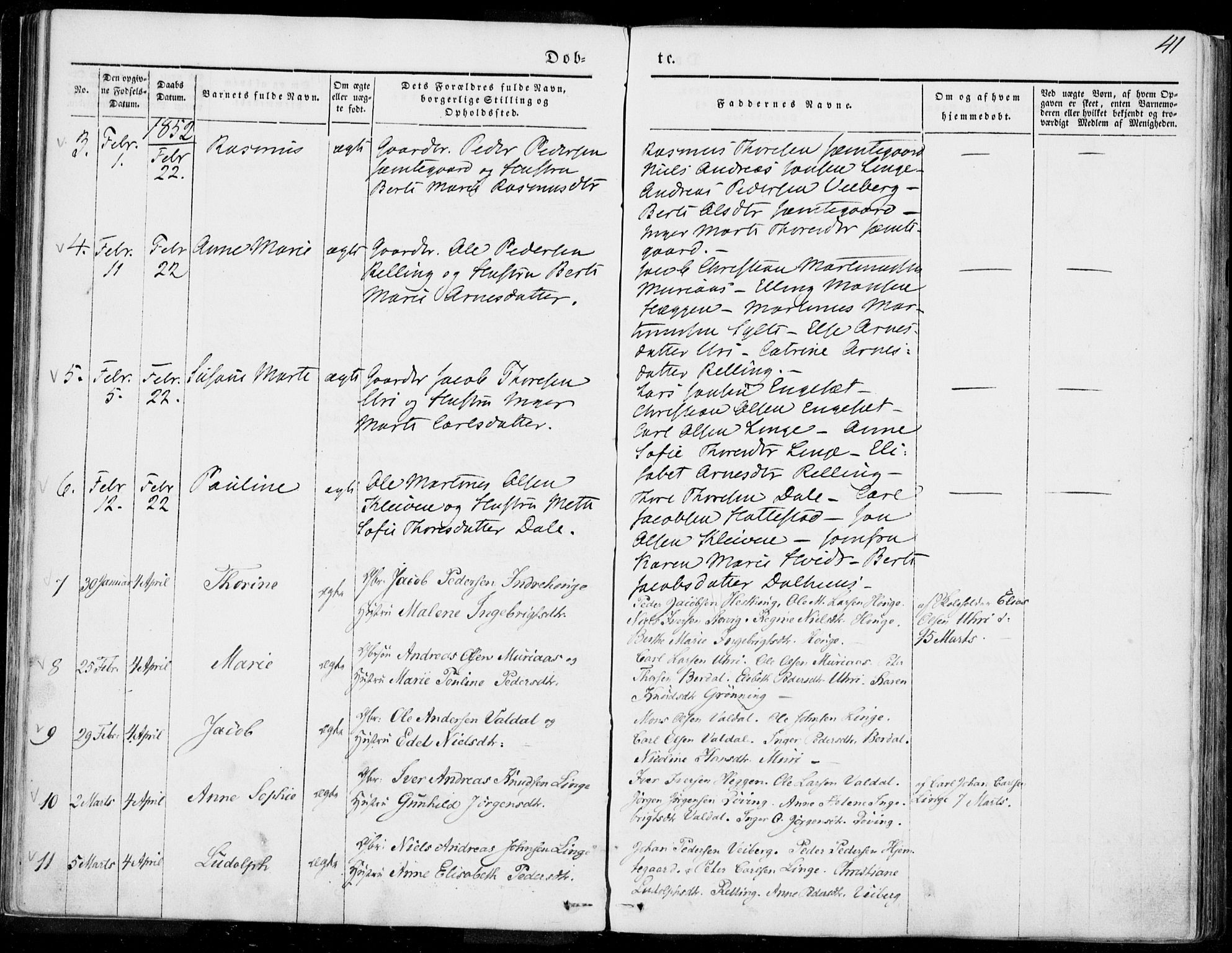 Ministerialprotokoller, klokkerbøker og fødselsregistre - Møre og Romsdal, SAT/A-1454/519/L0249: Parish register (official) no. 519A08, 1846-1868, p. 41