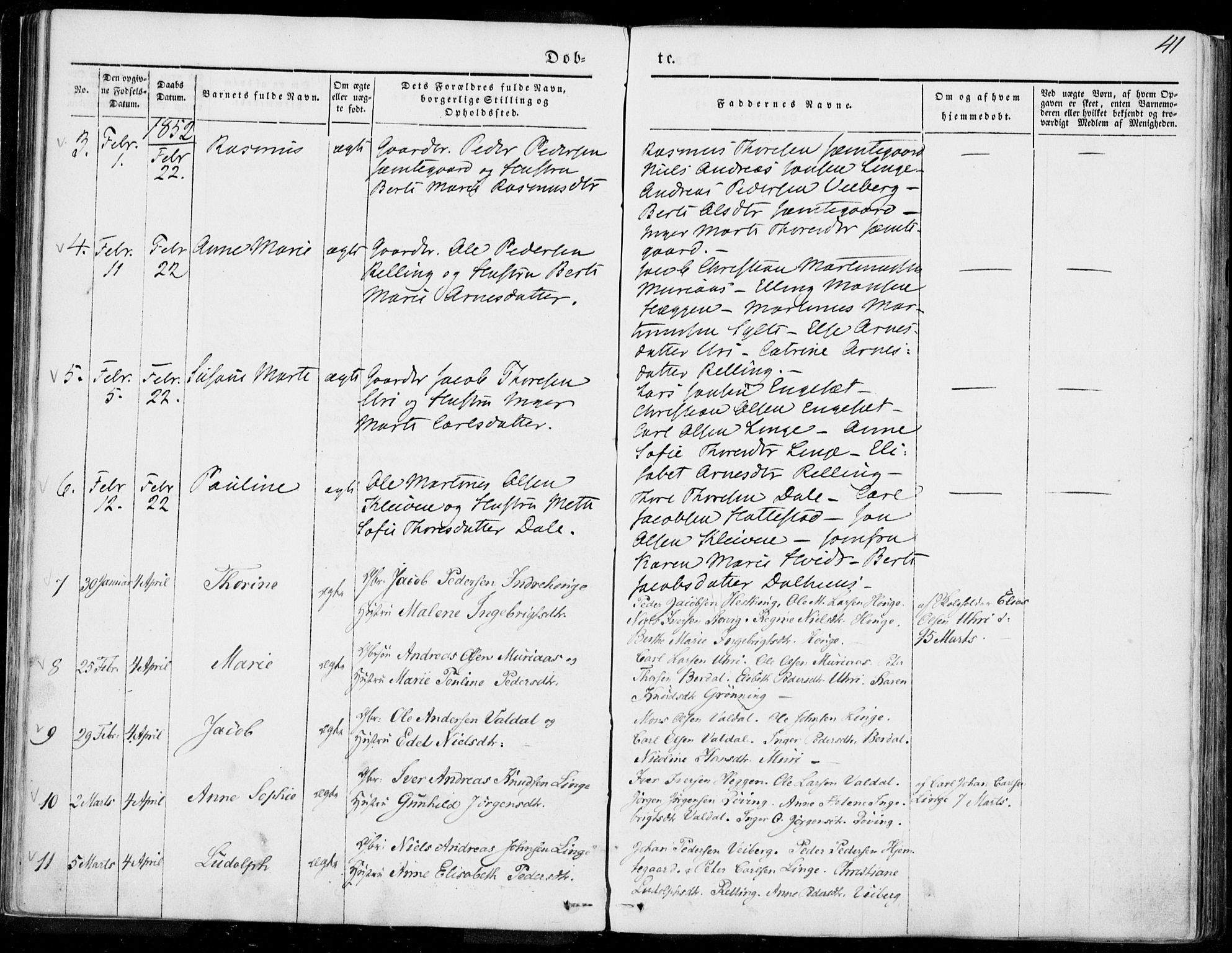 Ministerialprotokoller, klokkerbøker og fødselsregistre - Møre og Romsdal, AV/SAT-A-1454/519/L0249: Parish register (official) no. 519A08, 1846-1868, p. 41