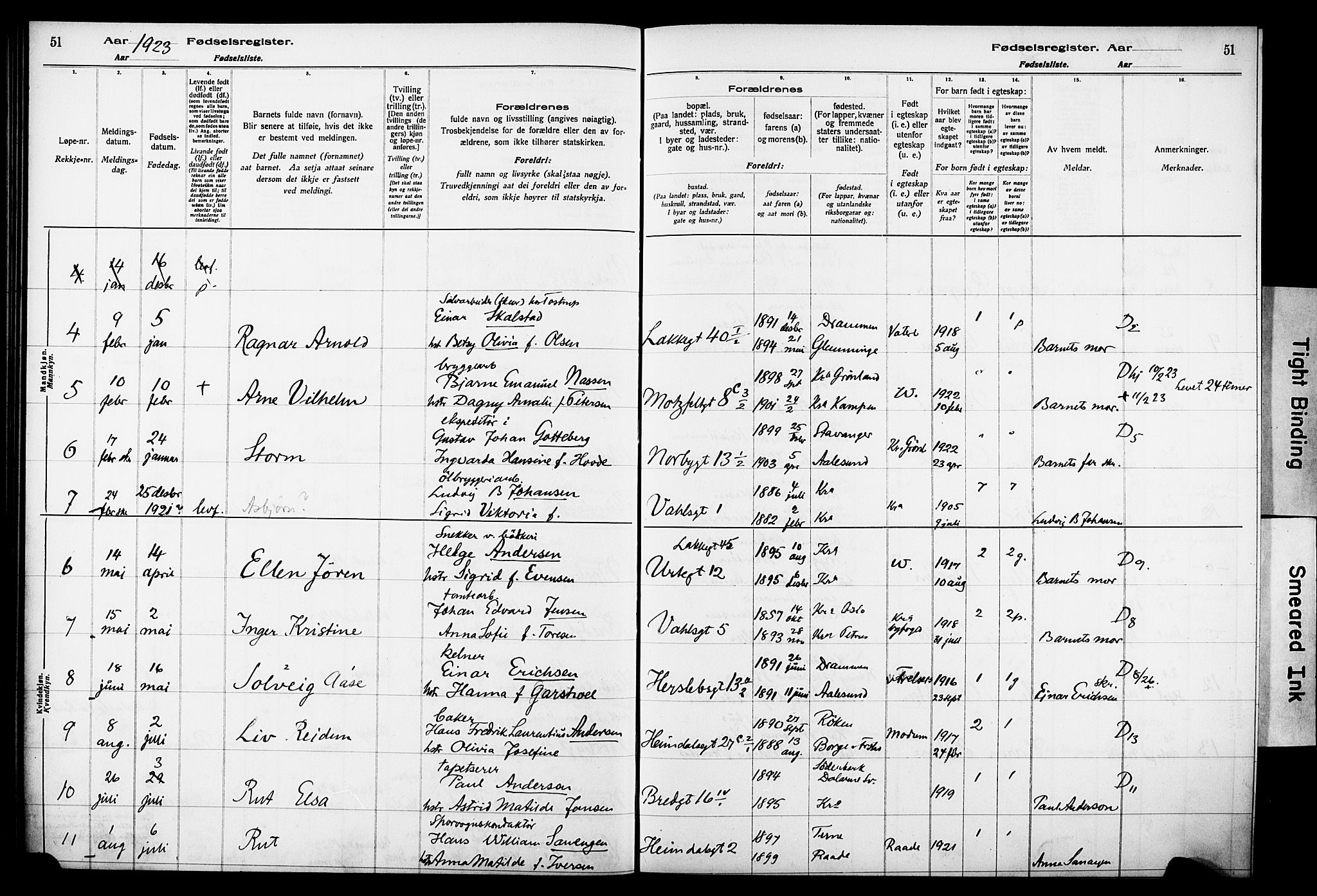 Wexel prestekontor Kirkebøker, SAO/A-10879/J/L0001: Birth register no. 1, 1916-1930, p. 51