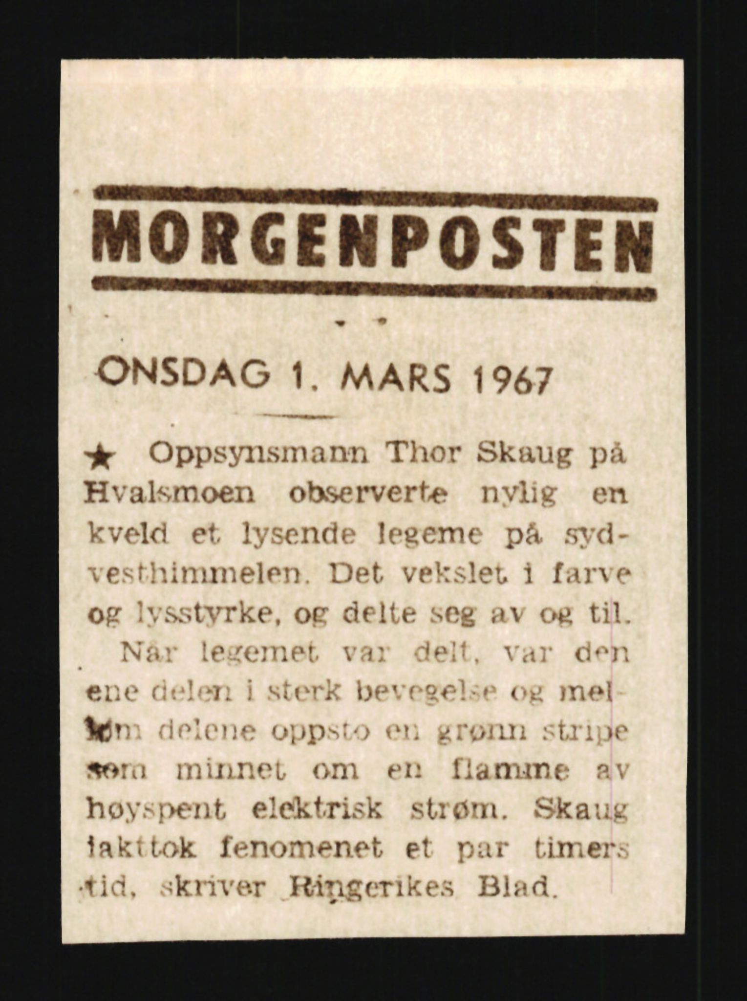 Forsvaret, Luftforsvarets overkommando/Luftforsvarsstaben, AV/RA-RAFA-2246/1/D/Da/L0124/0001: -- / UFO OVER NORSK TERRITORIUM, 1954-1970, p. 199