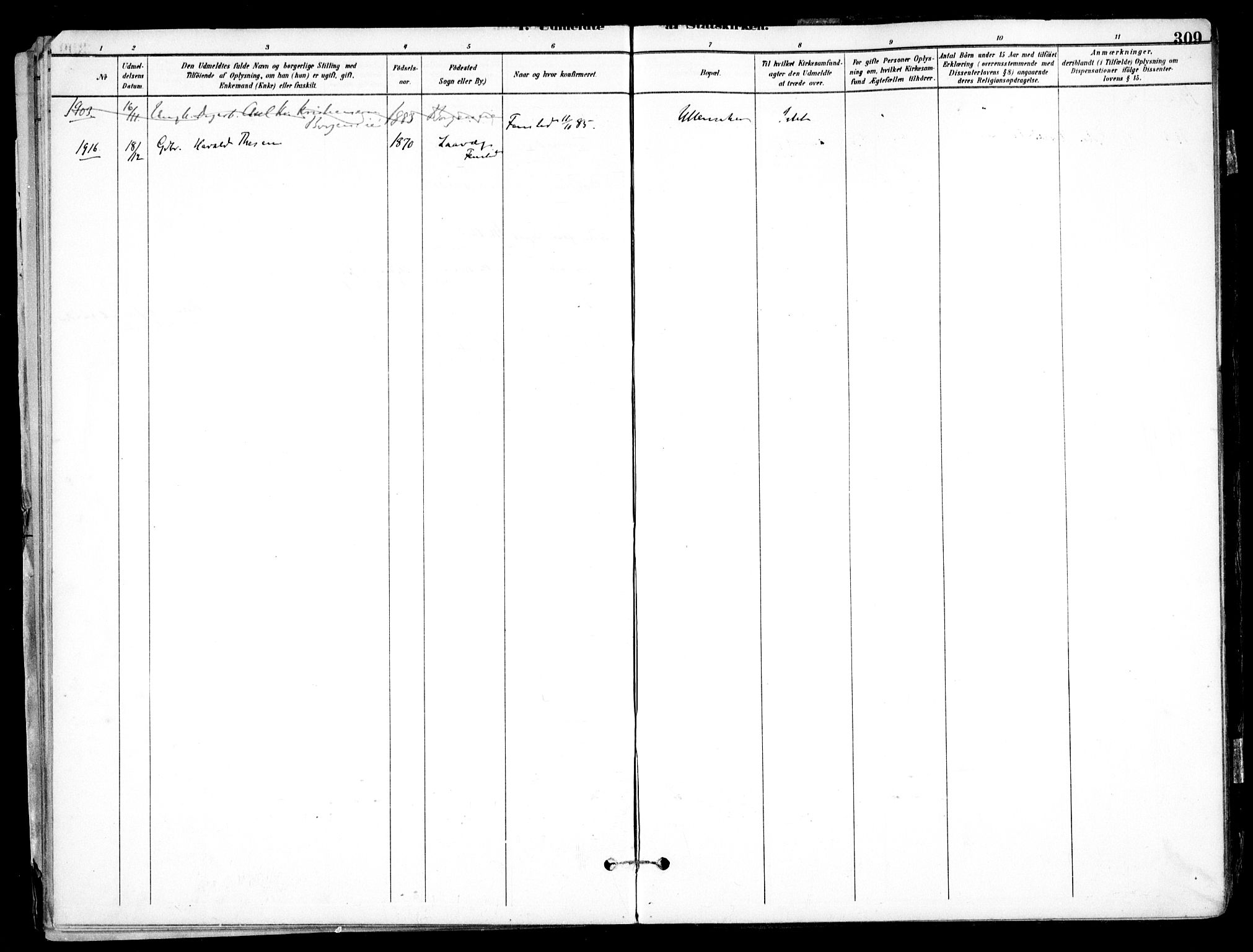 Nes prestekontor Kirkebøker, SAO/A-10410/F/Fb/L0002: Parish register (official) no. II 2, 1883-1918, p. 309