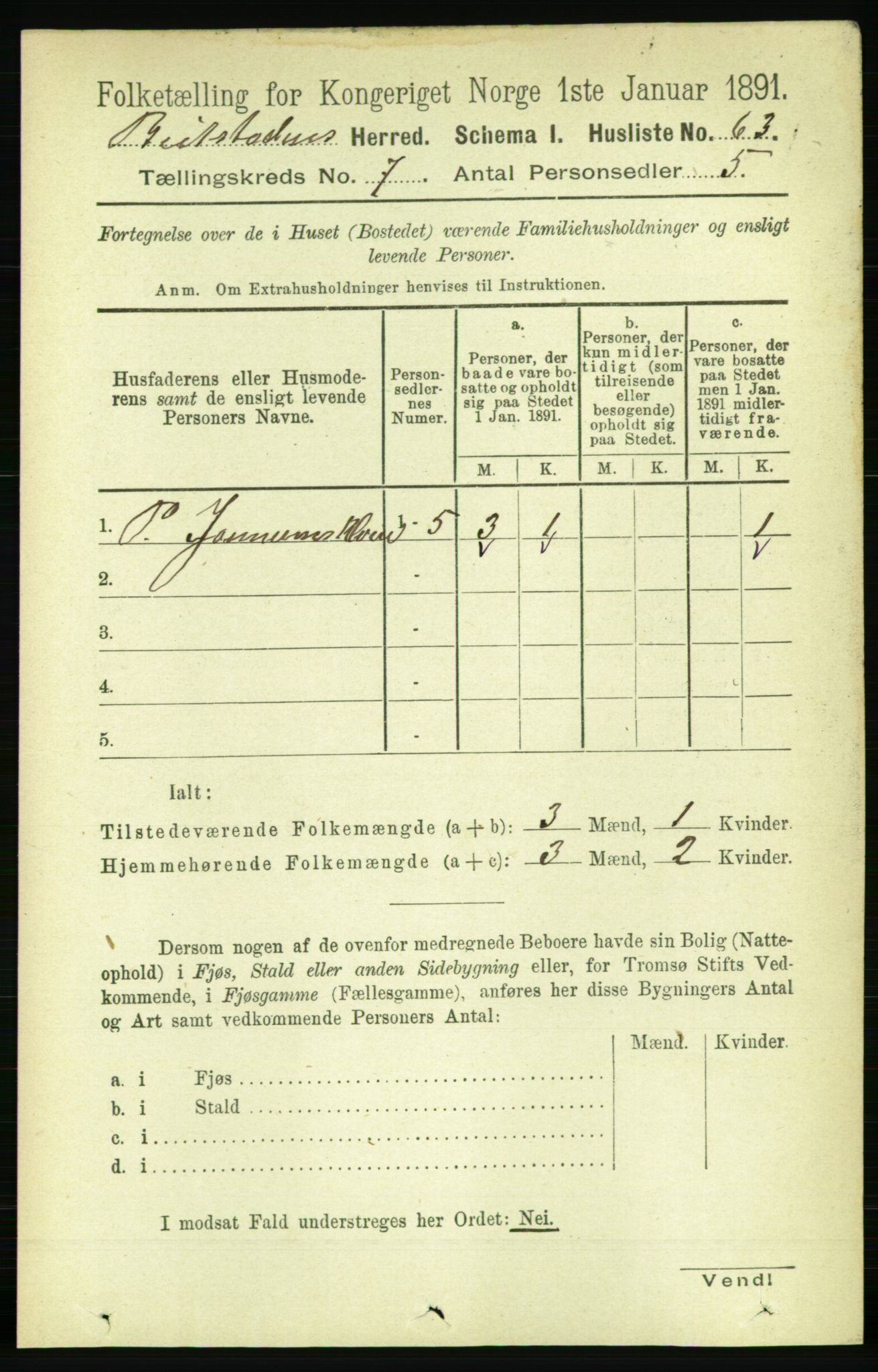 RA, 1891 census for 1727 Beitstad, 1891, p. 1738